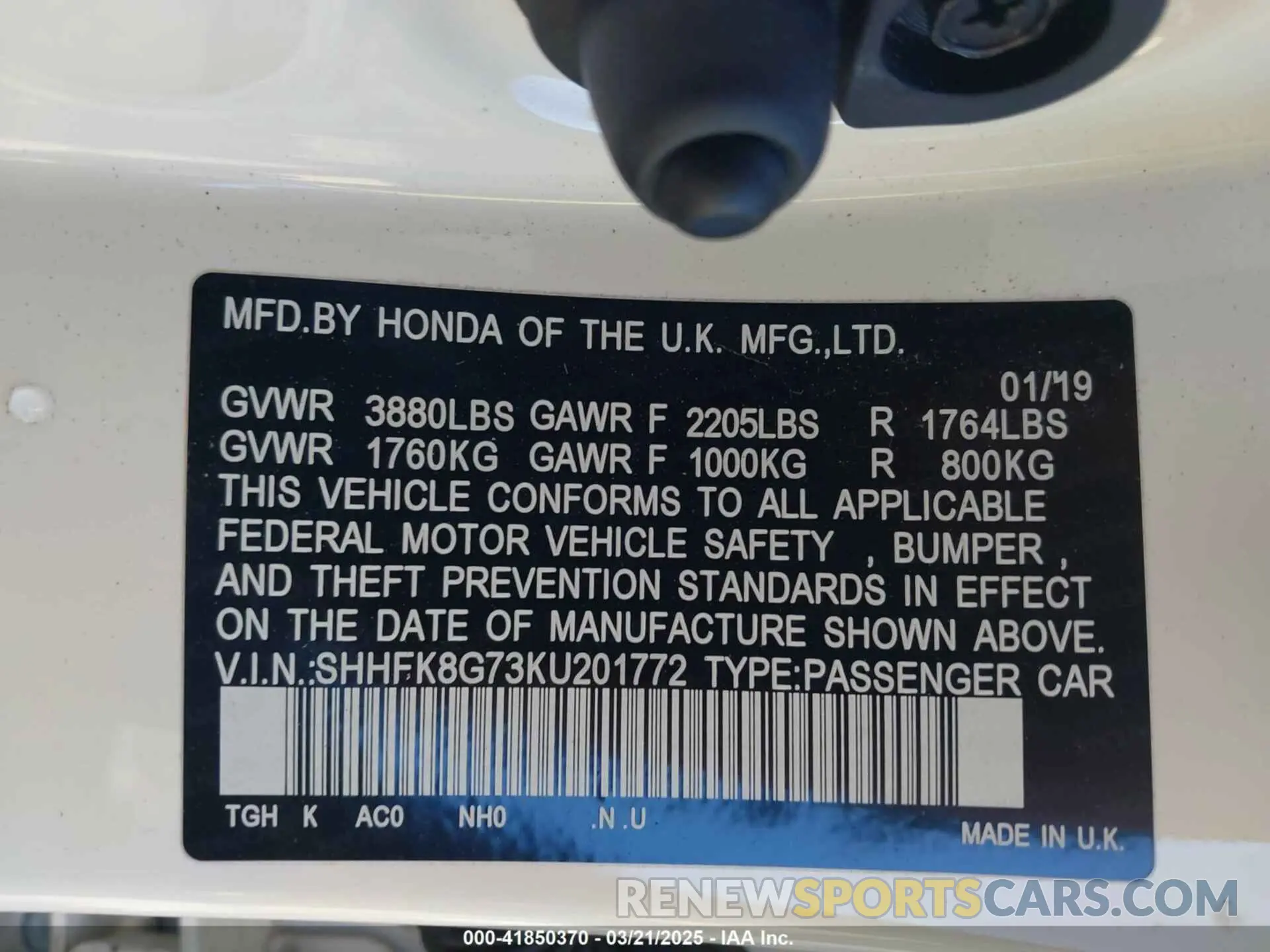 9 Photograph of a damaged car SHHFK8G73KU201772 HONDA CIVIC TYPE R 2019