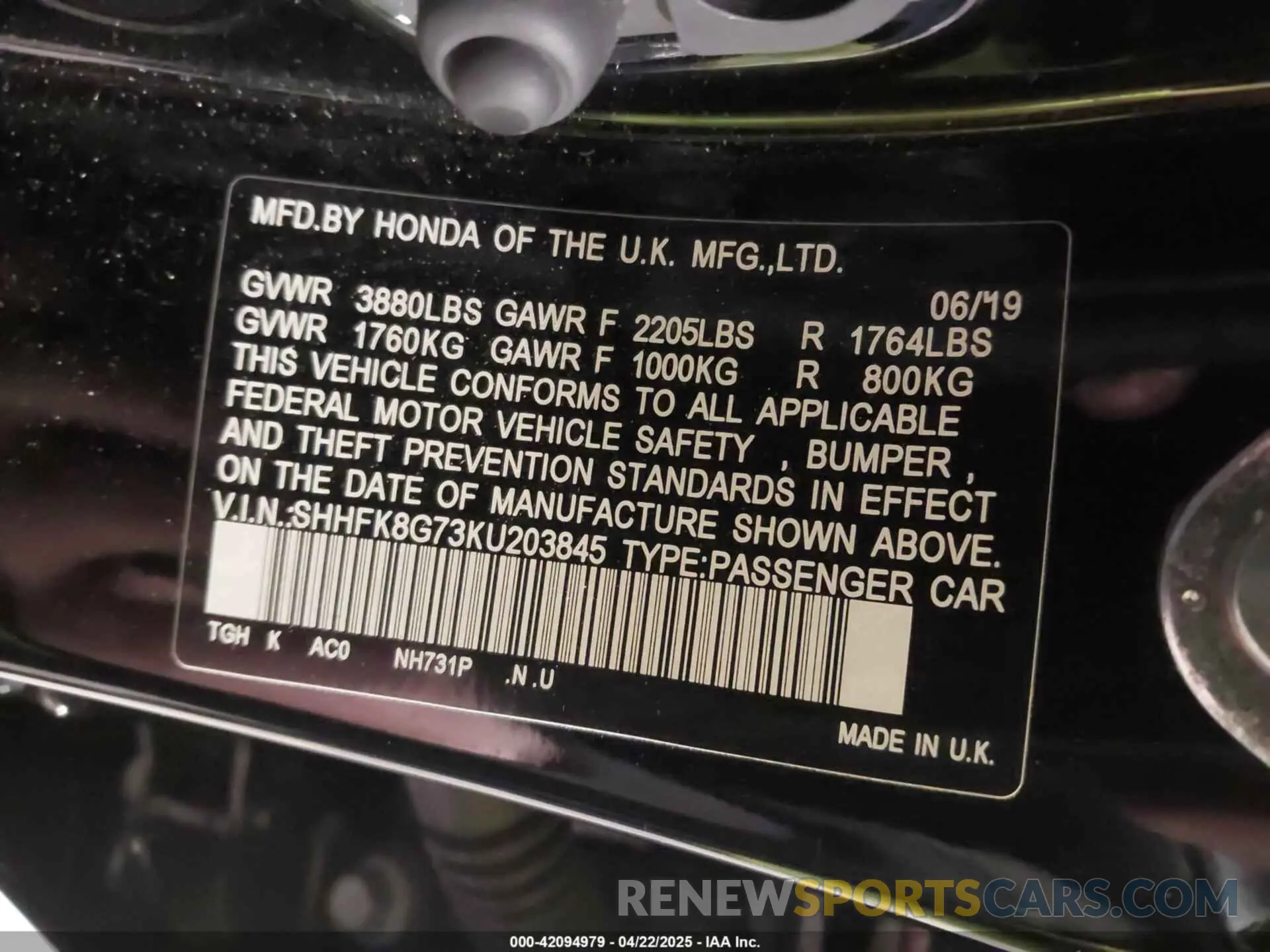 9 Photograph of a damaged car SHHFK8G73KU203845 HONDA CIVIC TYPE R 2019