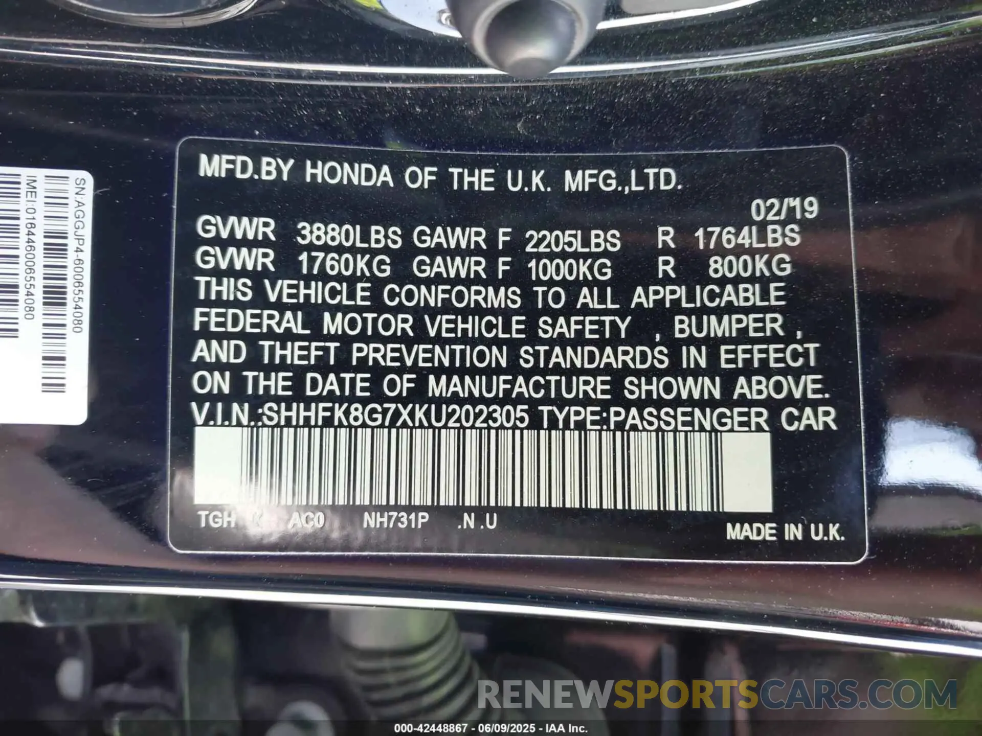 9 Photograph of a damaged car SHHFK8G7XKU202305 HONDA CIVIC TYPE R 2019