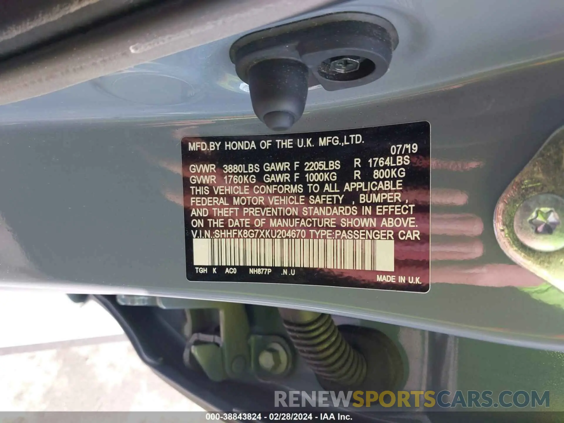 9 Photograph of a damaged car SHHFK8G7XKU204670 HONDA CIVIC TYPE R 2019