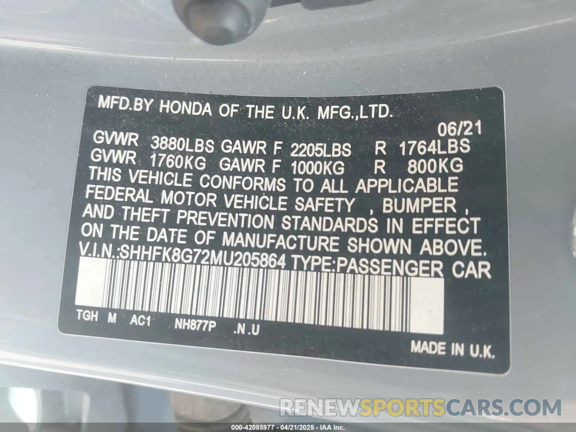 9 Photograph of a damaged car SHHFK8G72MU205864 HONDA CIVIC TYPE R 2021