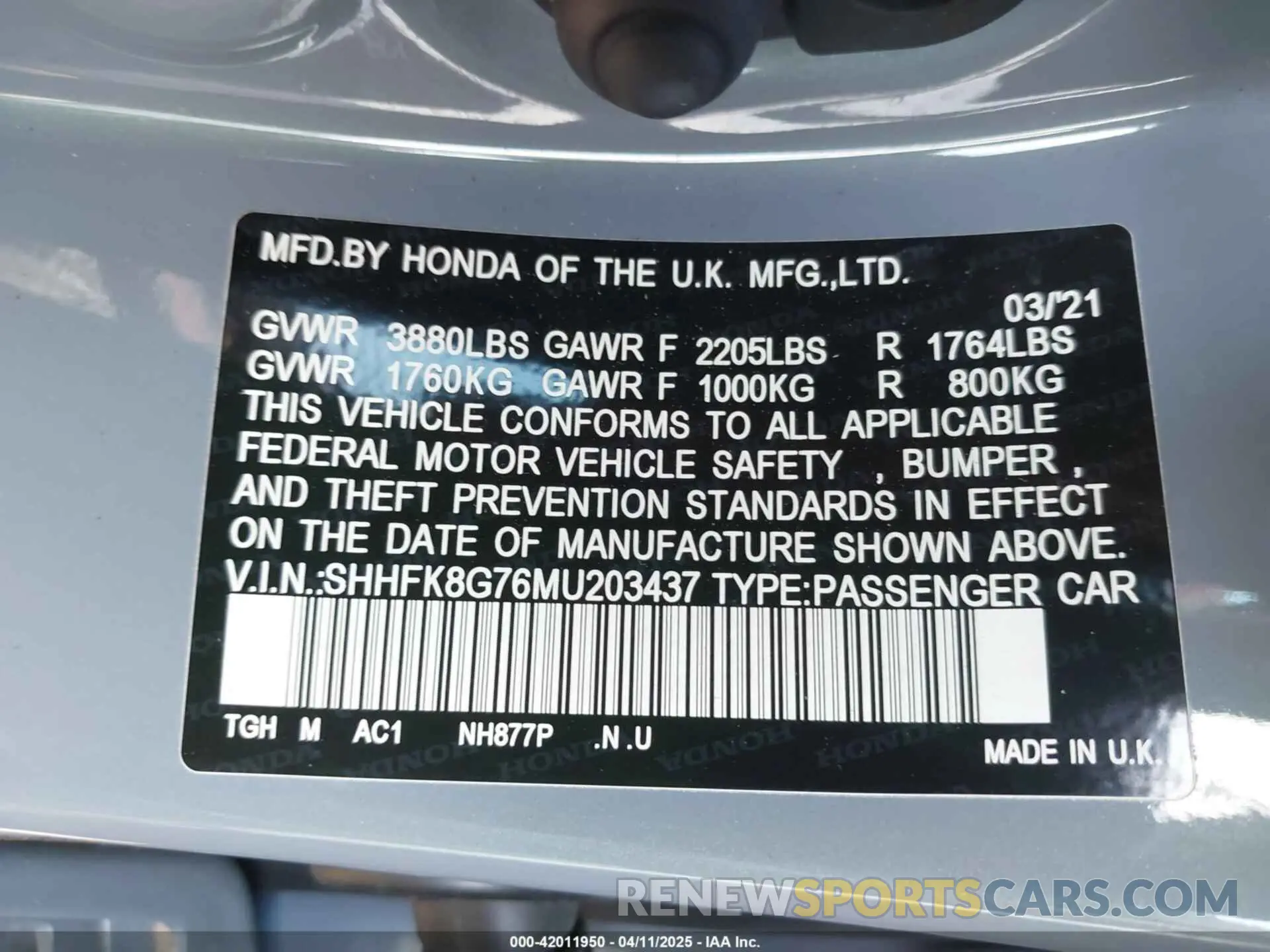 9 Photograph of a damaged car SHHFK8G76MU203437 HONDA CIVIC TYPE R 2021