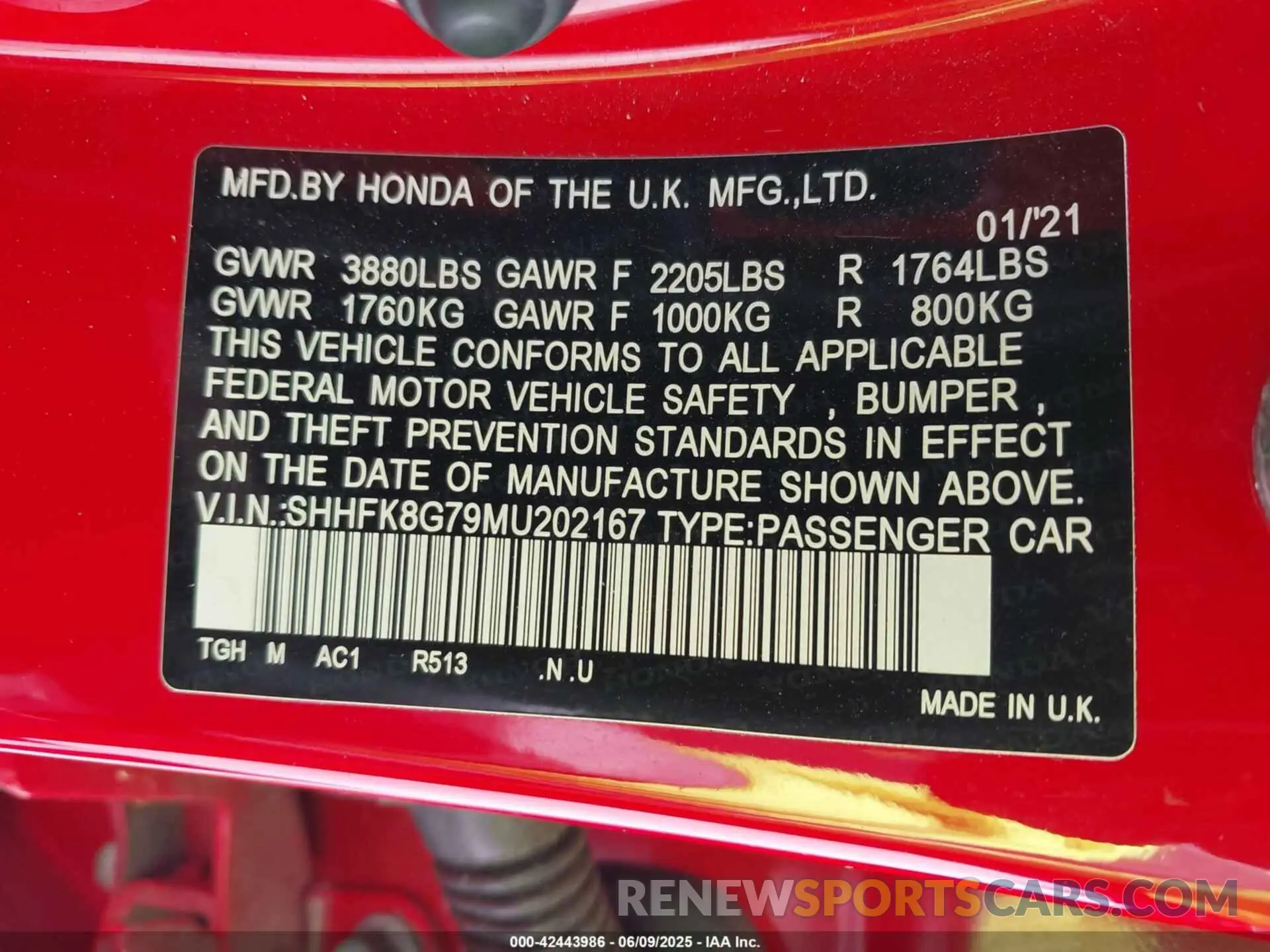 9 Photograph of a damaged car SHHFK8G79MU202167 HONDA CIVIC TYPE R 2021