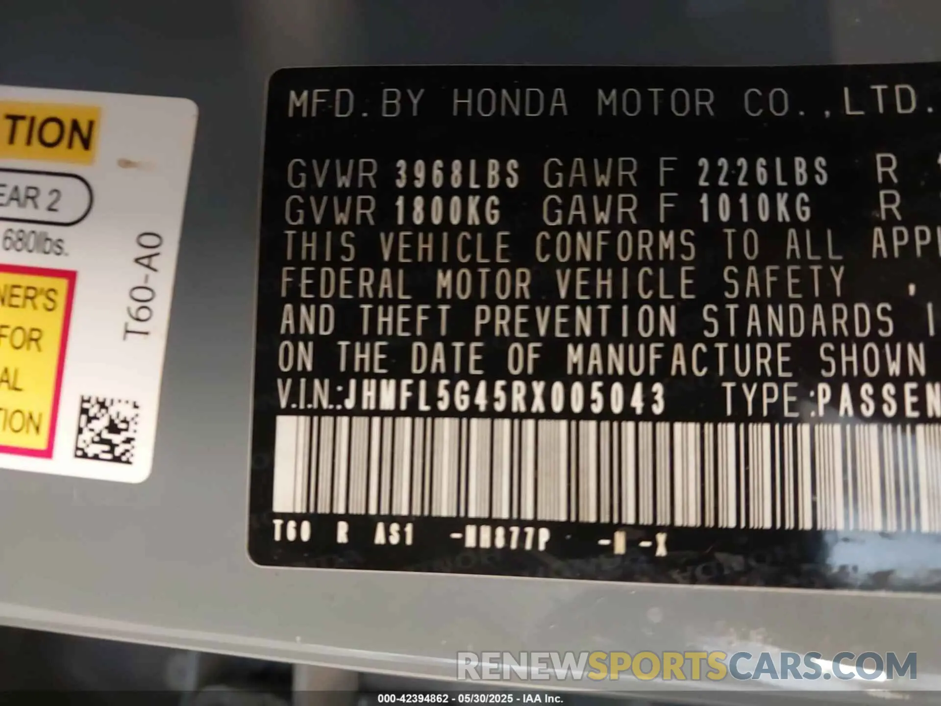 9 Photograph of a damaged car JHMFL5G45RX005043 HONDA CIVIC TYPE R 2024