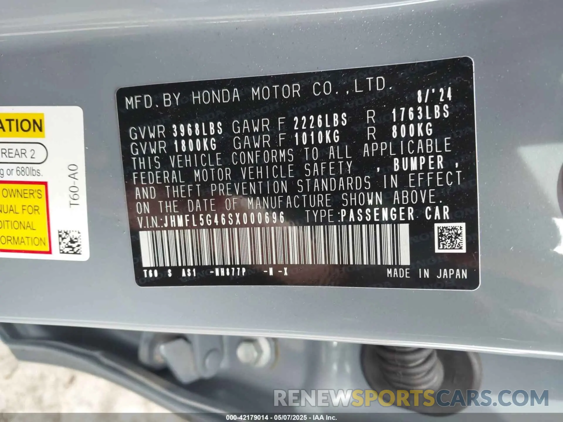 9 Photograph of a damaged car JHMFL5G46SX000696 HONDA CIVIC TYPE R 2025