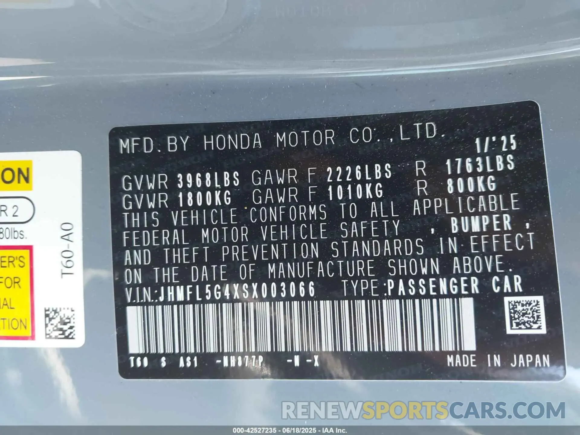 9 Photograph of a damaged car JHMFL5G4XSX003066 HONDA CIVIC TYPE R 2025