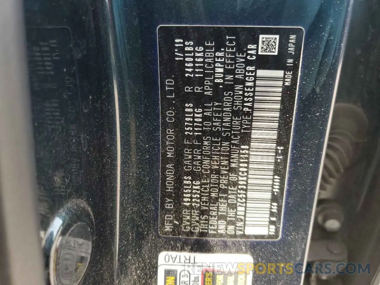 14 Photograph of a damaged car JHMZC5F39KC001158 HONDA CLARITY 2019