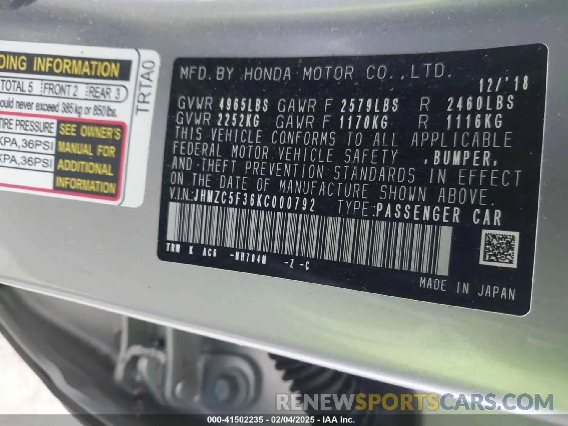 9 Photograph of a damaged car JHMZC5F36KC000792 HONDA CLARITY PLUG-IN HYBRID 2019