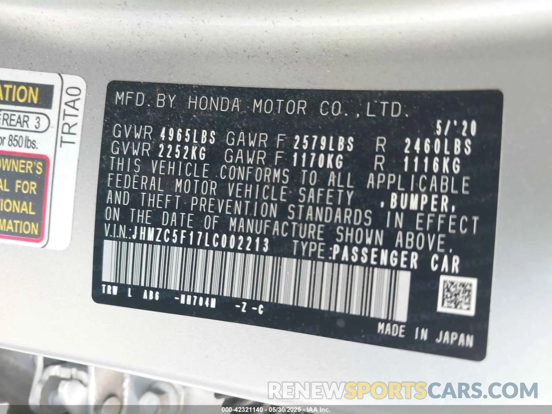 9 Photograph of a damaged car JHMZC5F17LC002213 HONDA CLARITY PLUG-IN HYBRID 2020