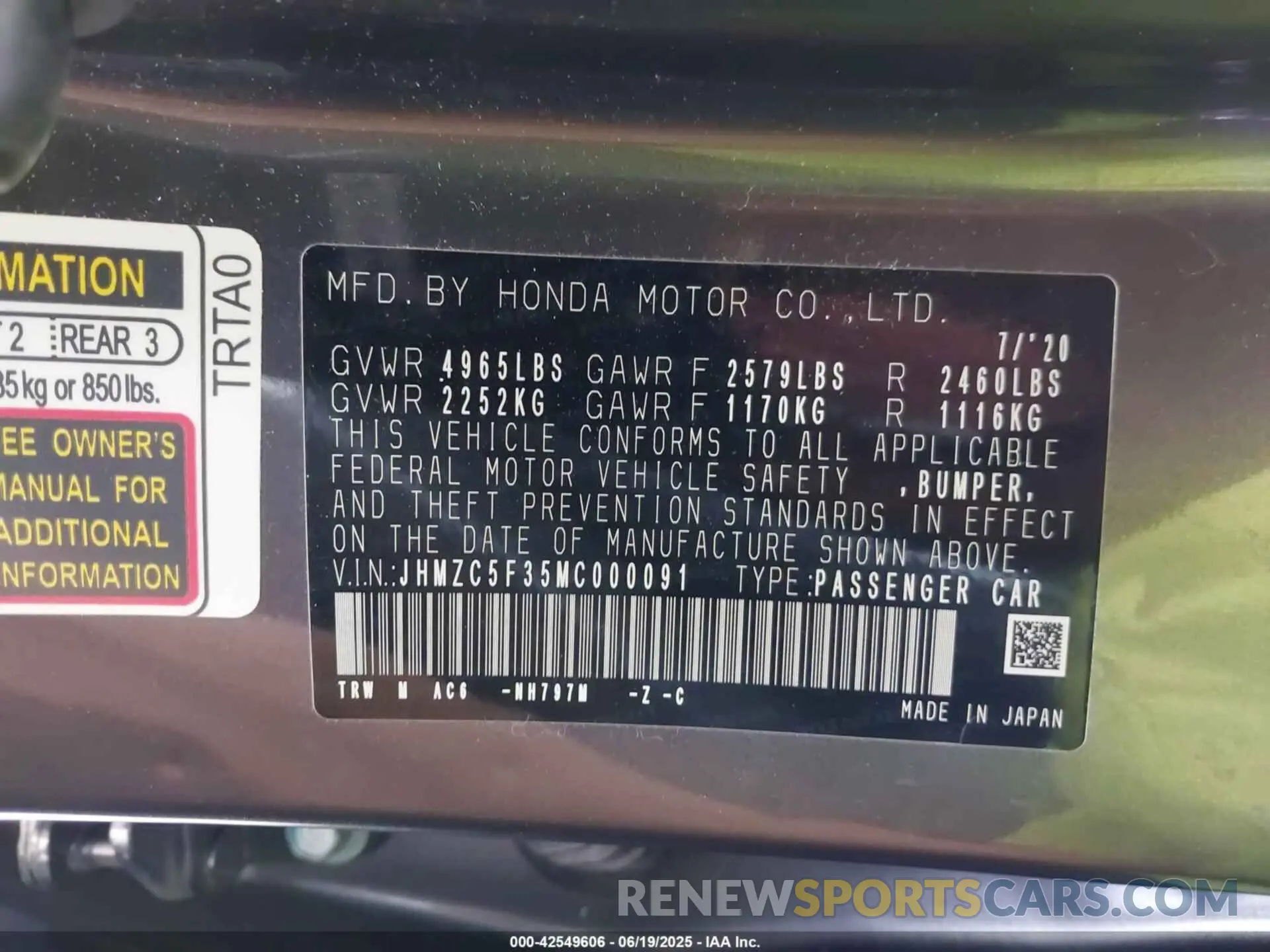 9 Photograph of a damaged car JHMZC5F35MC000091 HONDA CLARITY PLUG-IN HYBRID 2021