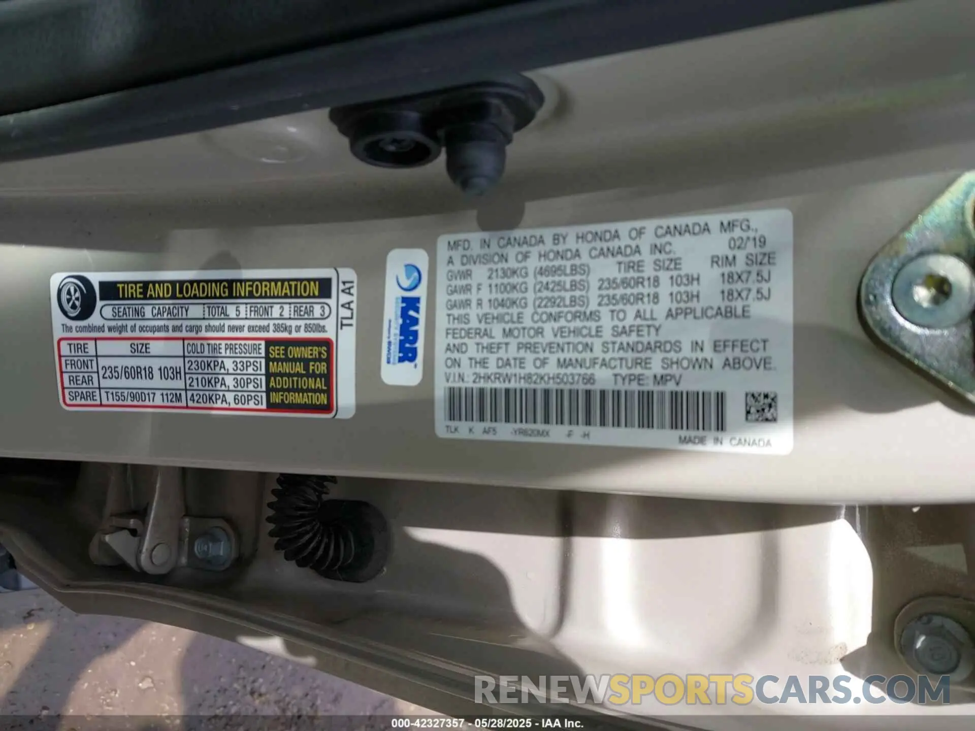 9 Photograph of a damaged car 2HKRW1H82KH503766 HONDA CR-V 2019
