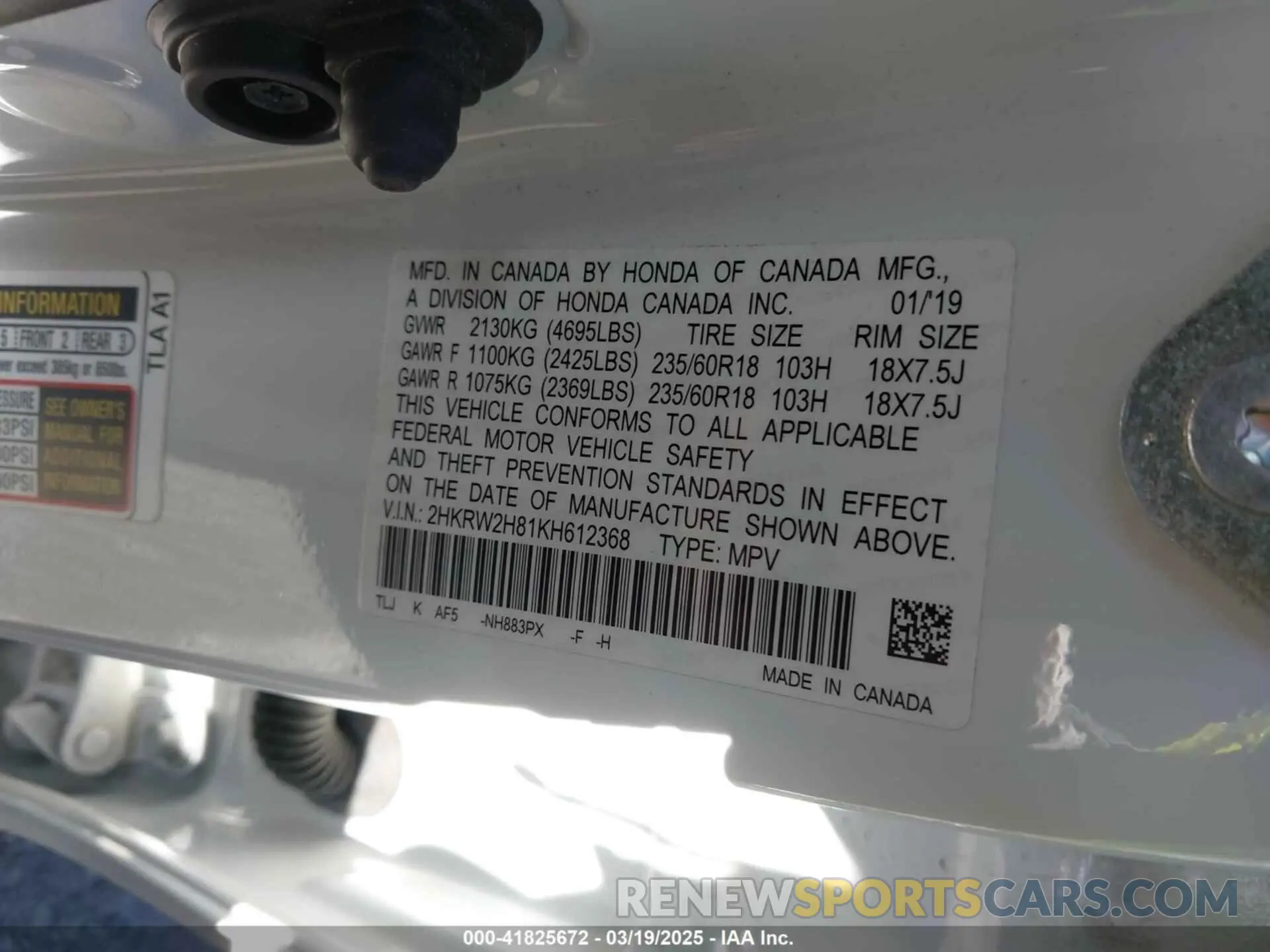 9 Photograph of a damaged car 2HKRW2H81KH612368 HONDA CR-V 2019