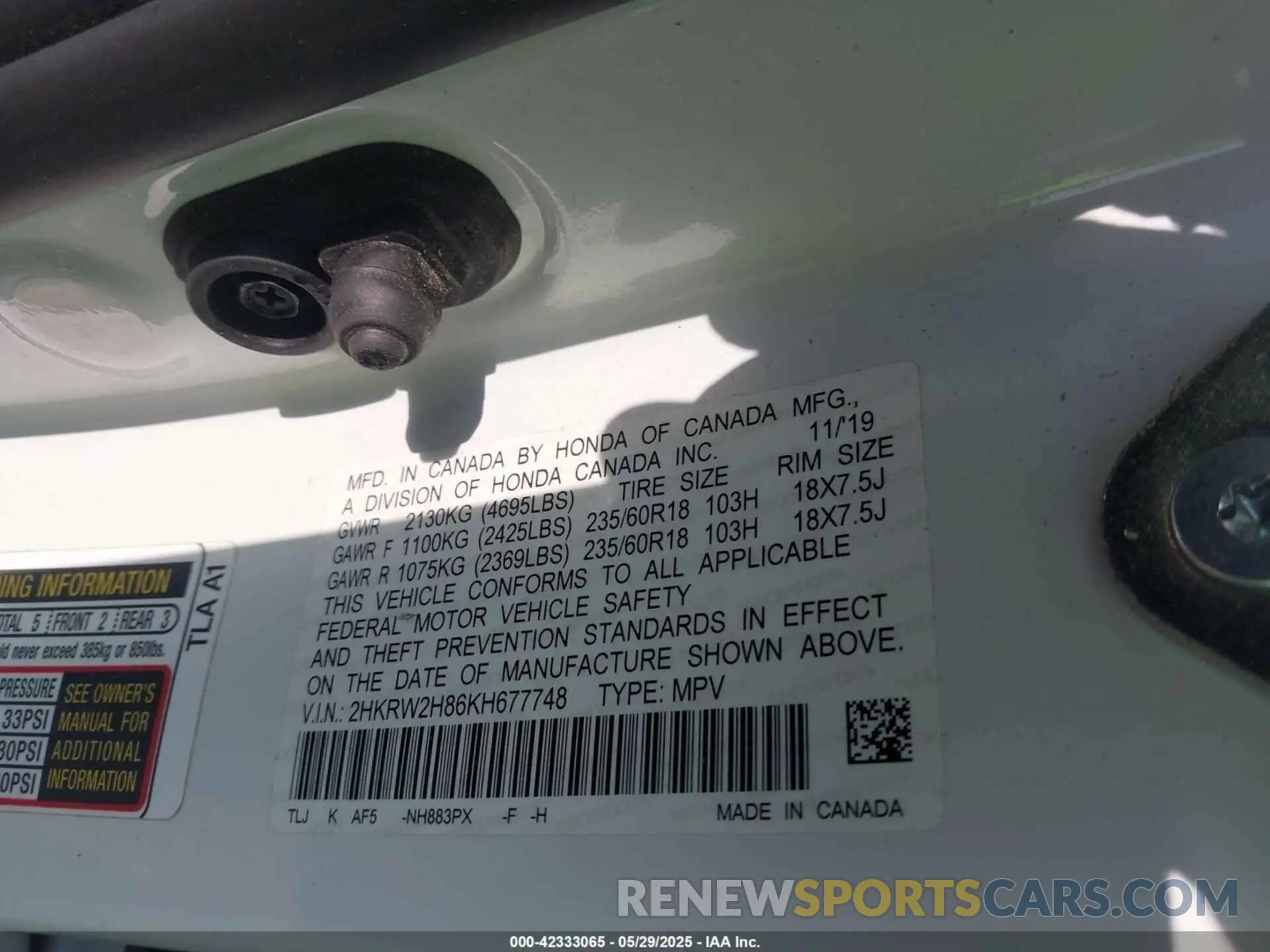 9 Photograph of a damaged car 2HKRW2H86KH677748 HONDA CR-V 2019