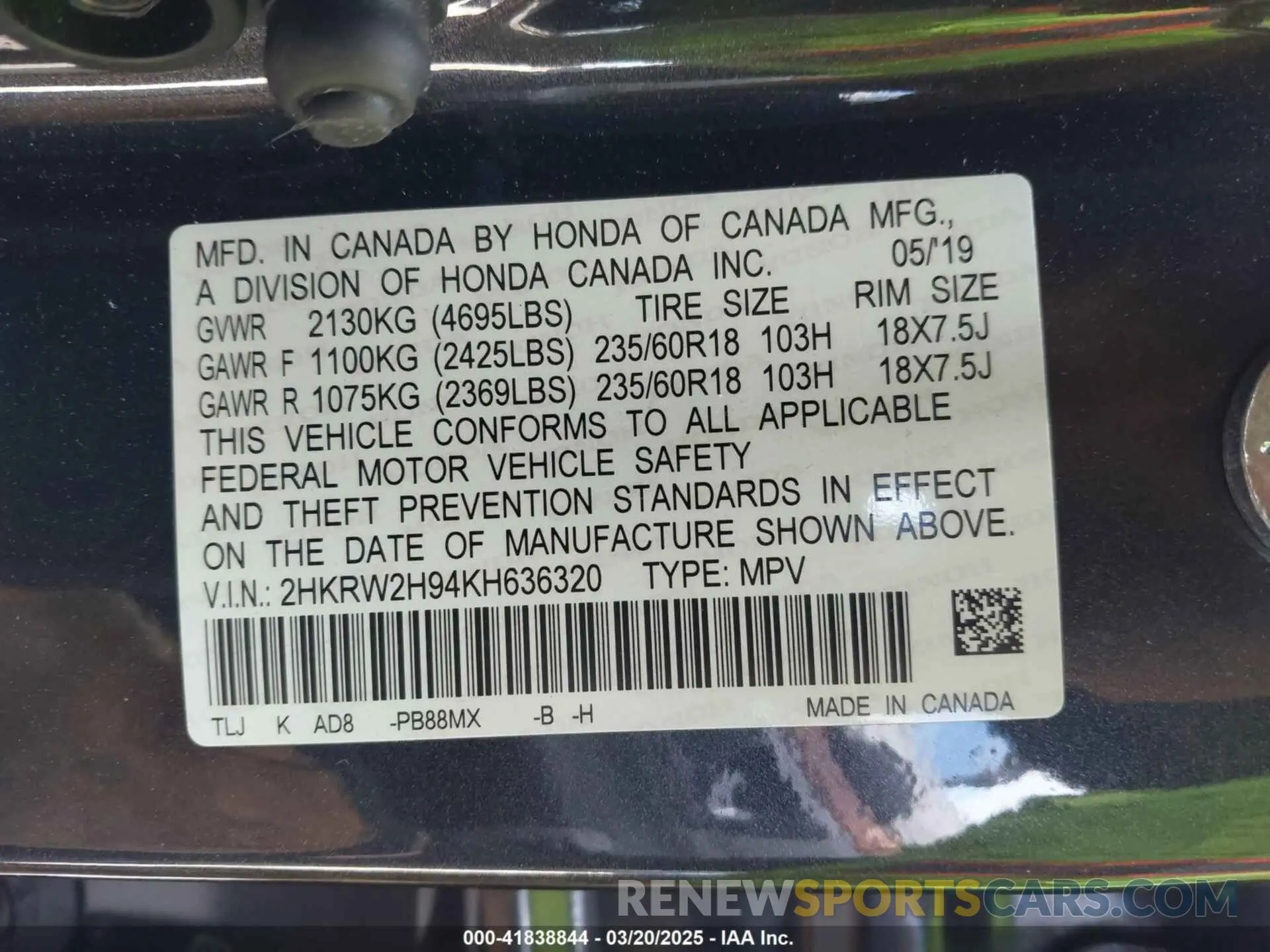 9 Photograph of a damaged car 2HKRW2H94KH636320 HONDA CR-V 2019