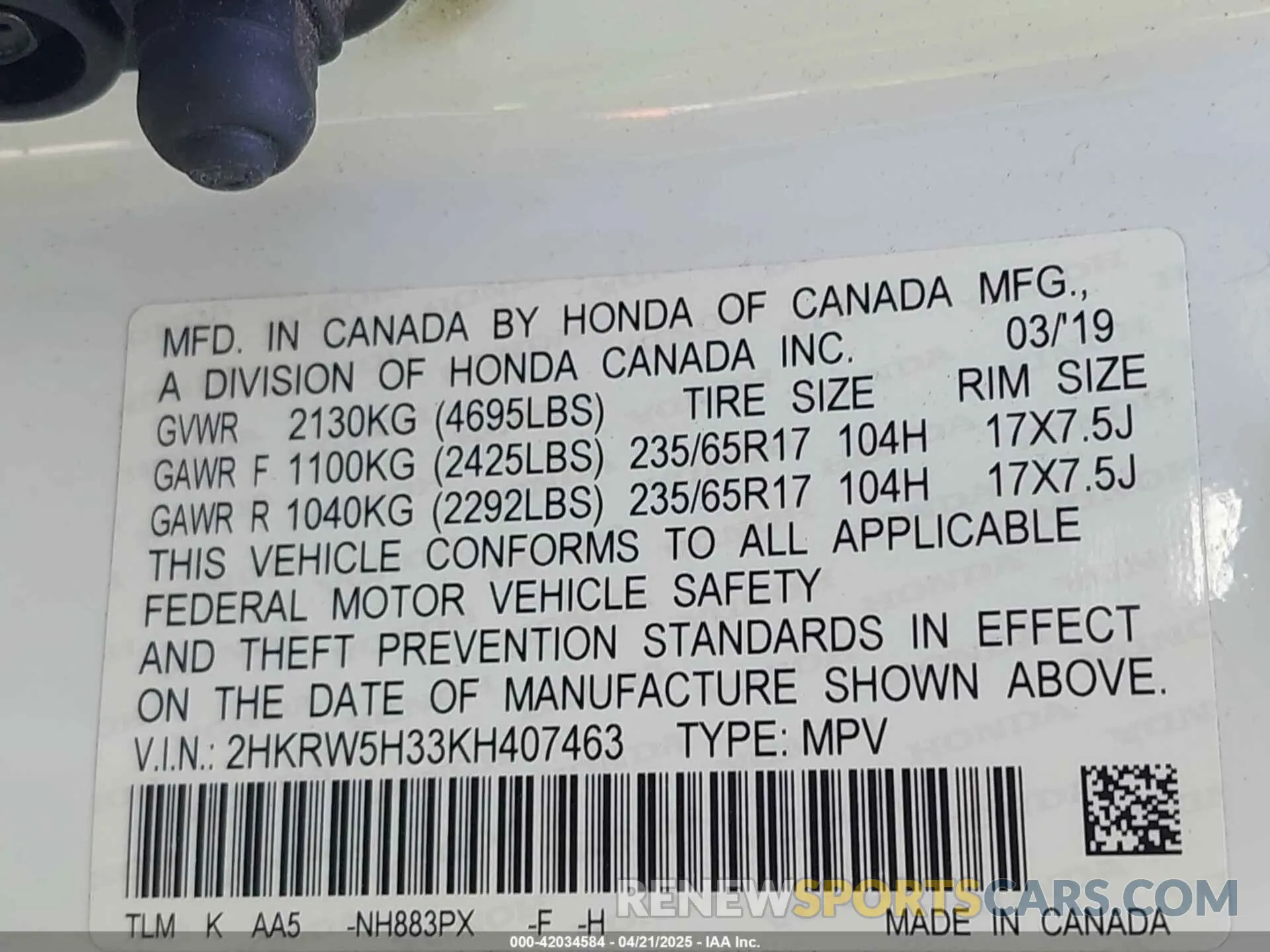 9 Photograph of a damaged car 2HKRW5H33KH407463 HONDA CR-V 2019