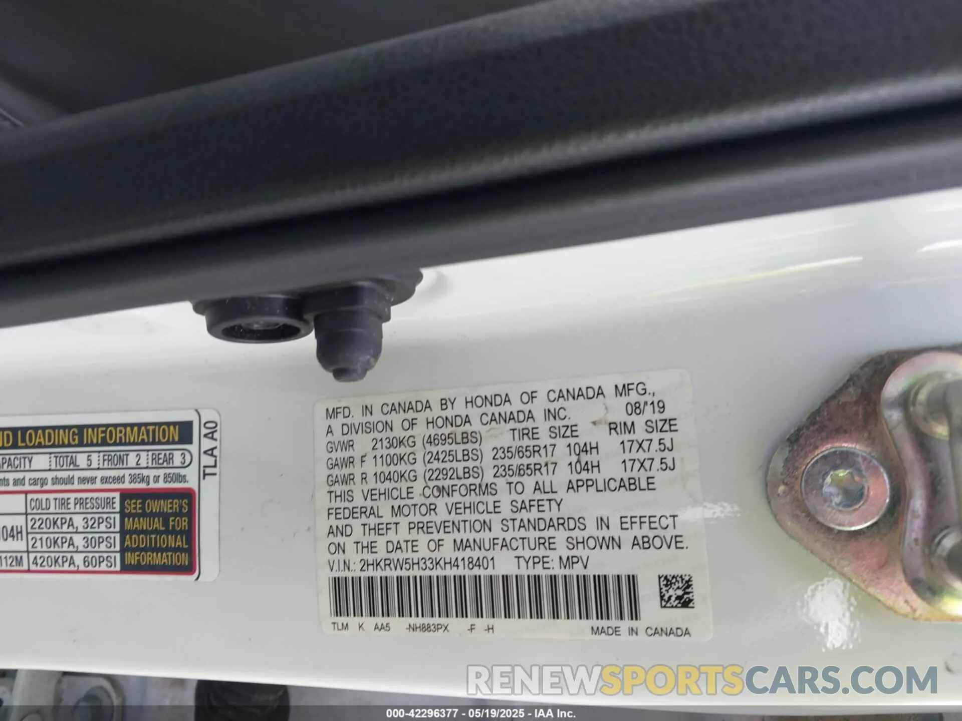 9 Photograph of a damaged car 2HKRW5H33KH418401 HONDA CR-V 2019
