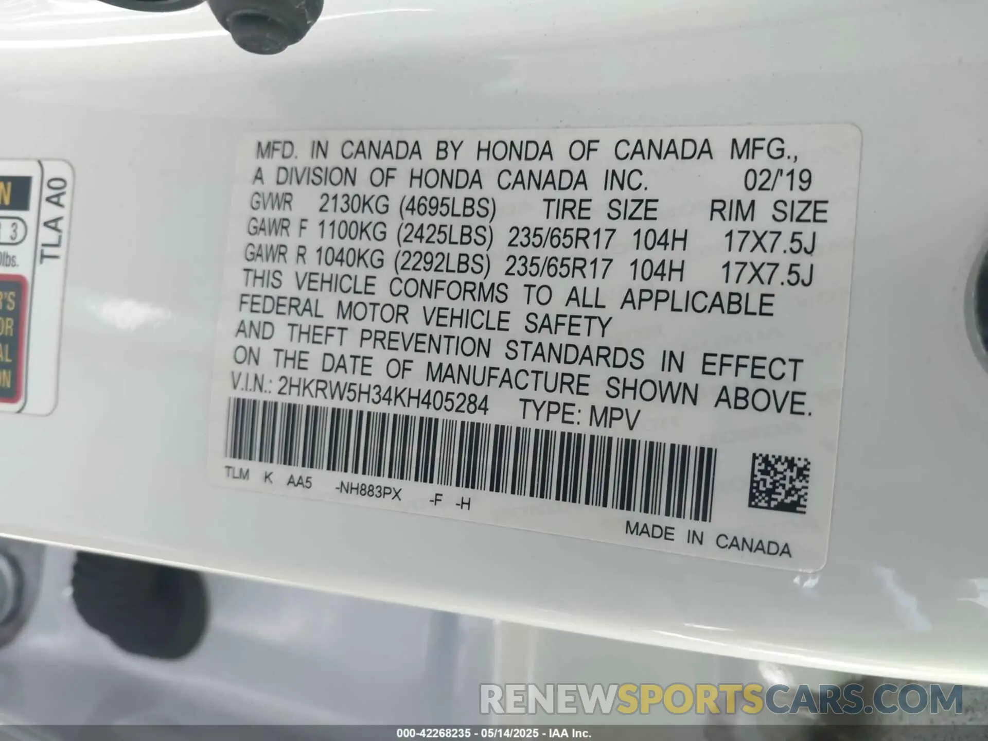 9 Photograph of a damaged car 2HKRW5H34KH405284 HONDA CR-V 2019