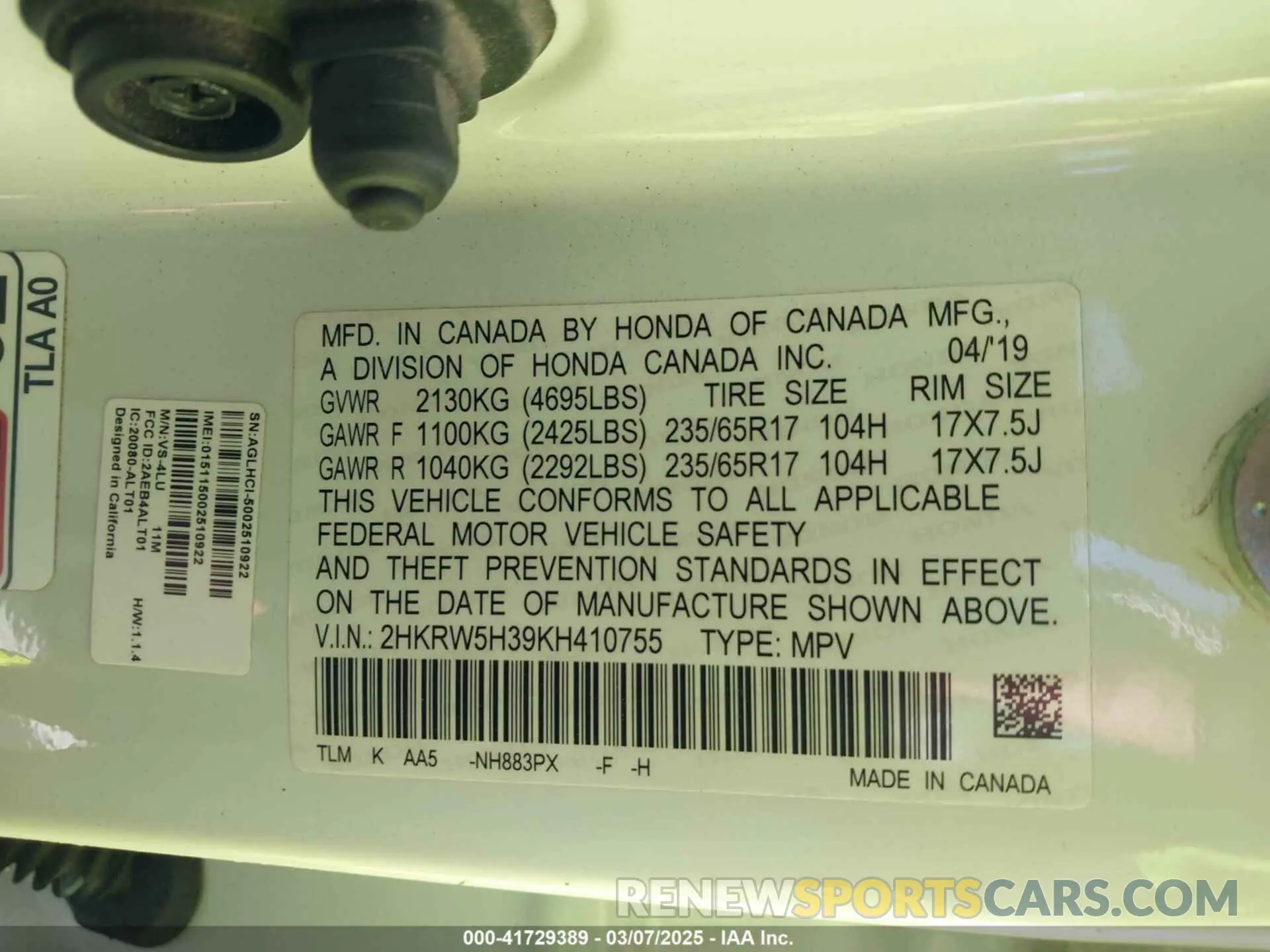 9 Photograph of a damaged car 2HKRW5H39KH410755 HONDA CR-V 2019