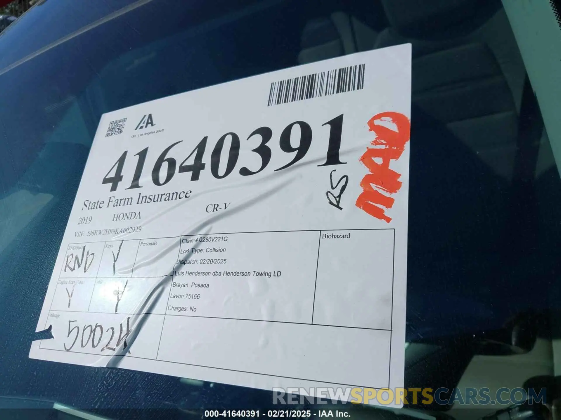 17 Photograph of a damaged car 5J6RW2H89KA002929 HONDA CR-V 2019