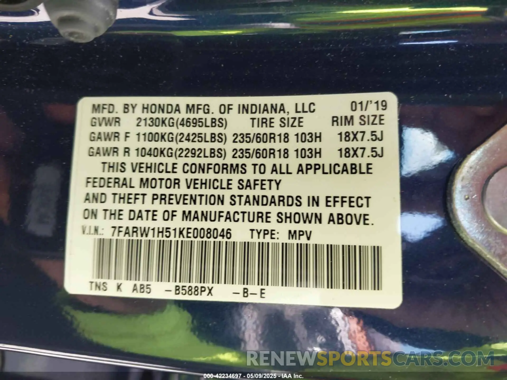 9 Photograph of a damaged car 7FARW1H51KE008046 HONDA CR-V 2019