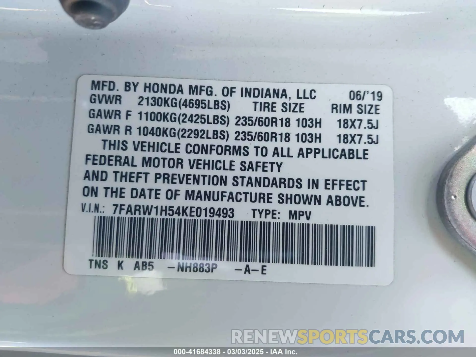 9 Photograph of a damaged car 7FARW1H54KE019493 HONDA CR-V 2019
