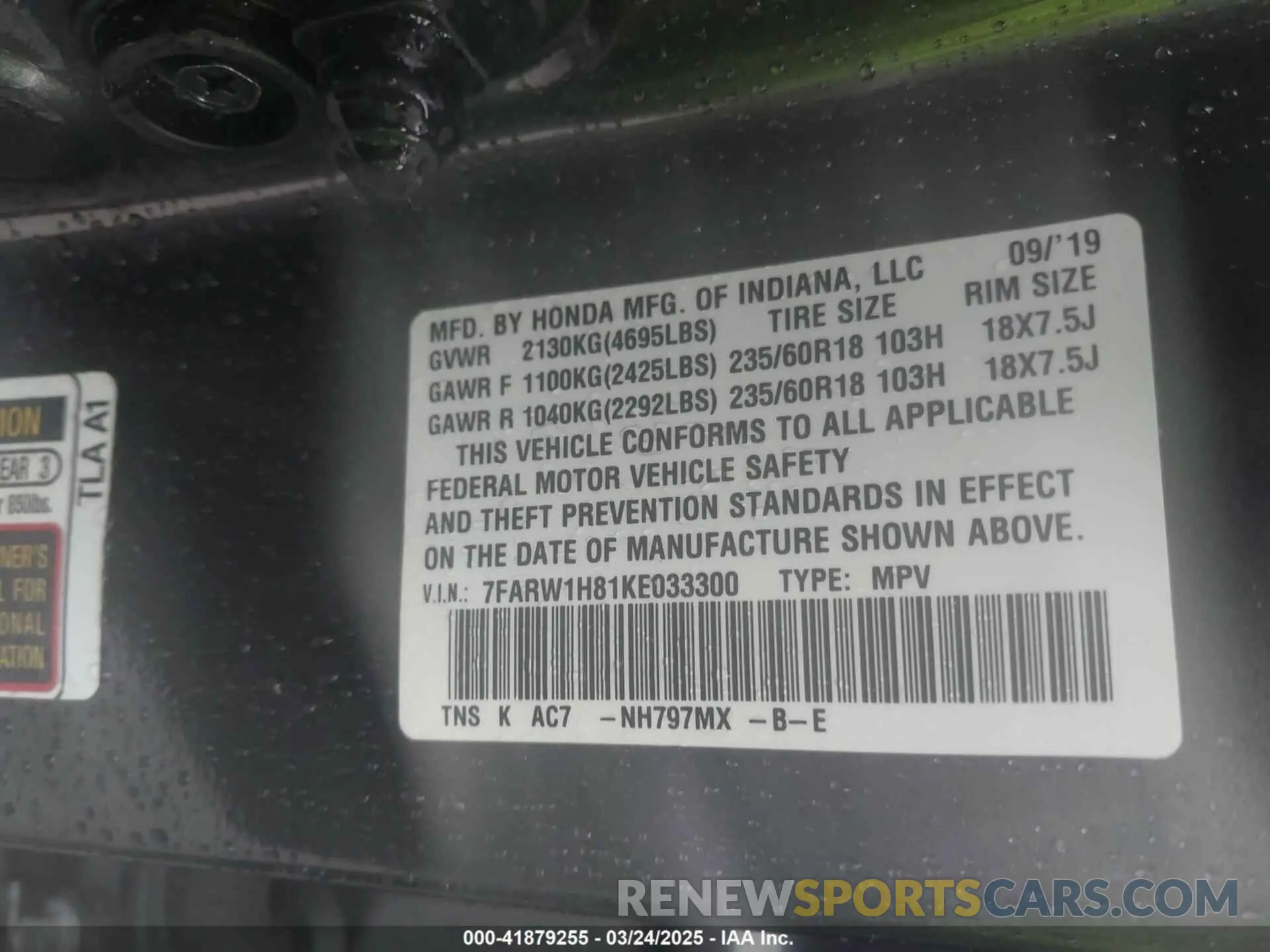 9 Photograph of a damaged car 7FARW1H81KE033300 HONDA CR-V 2019