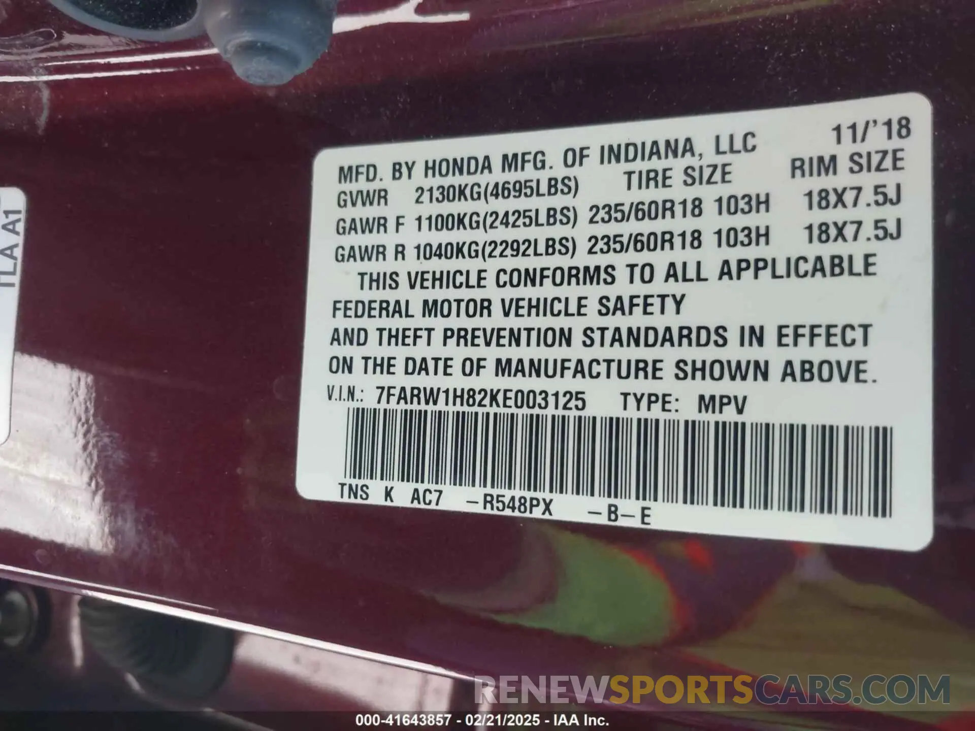 9 Photograph of a damaged car 7FARW1H82KE003125 HONDA CR-V 2019
