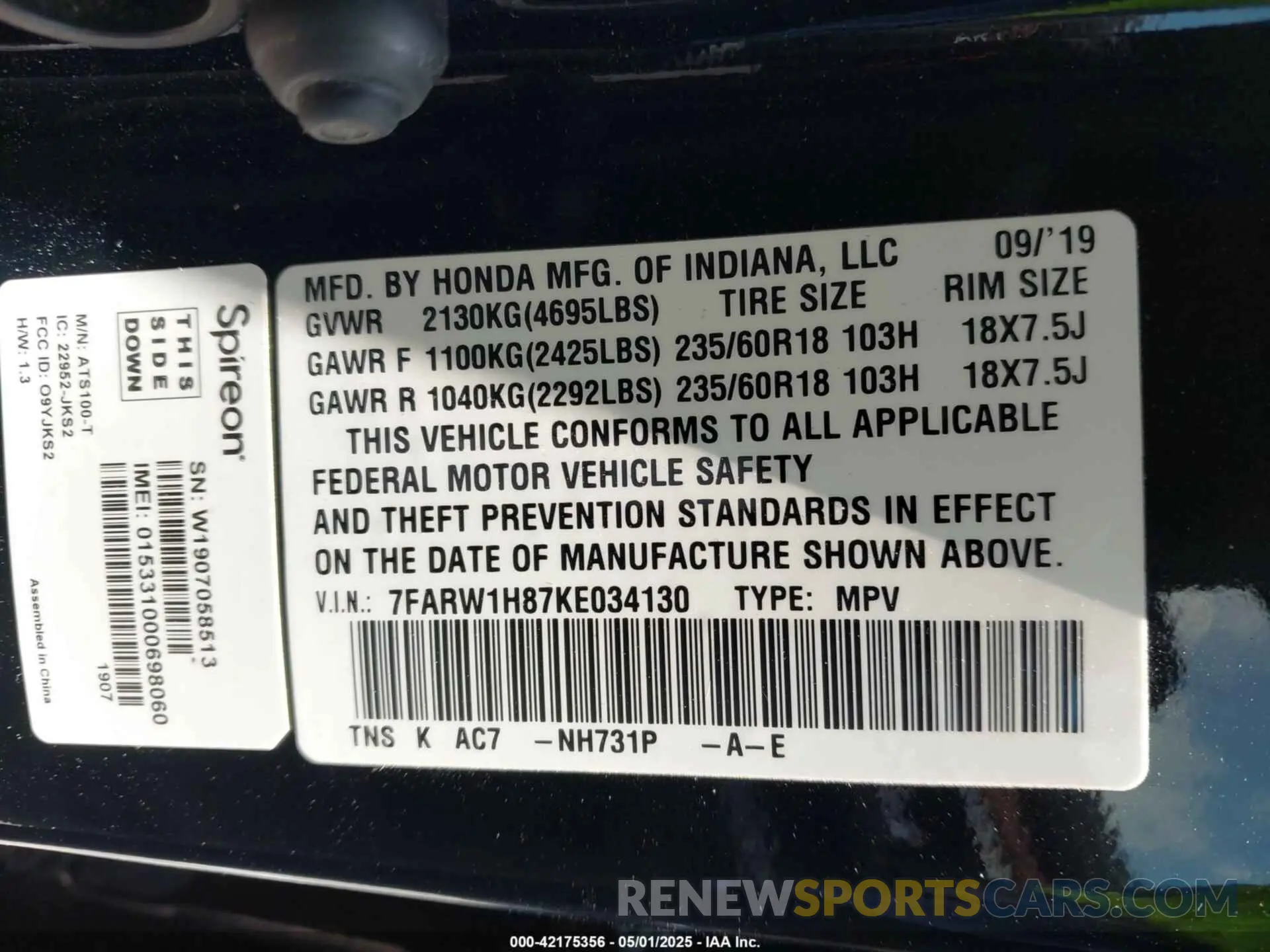 9 Photograph of a damaged car 7FARW1H87KE034130 HONDA CR-V 2019