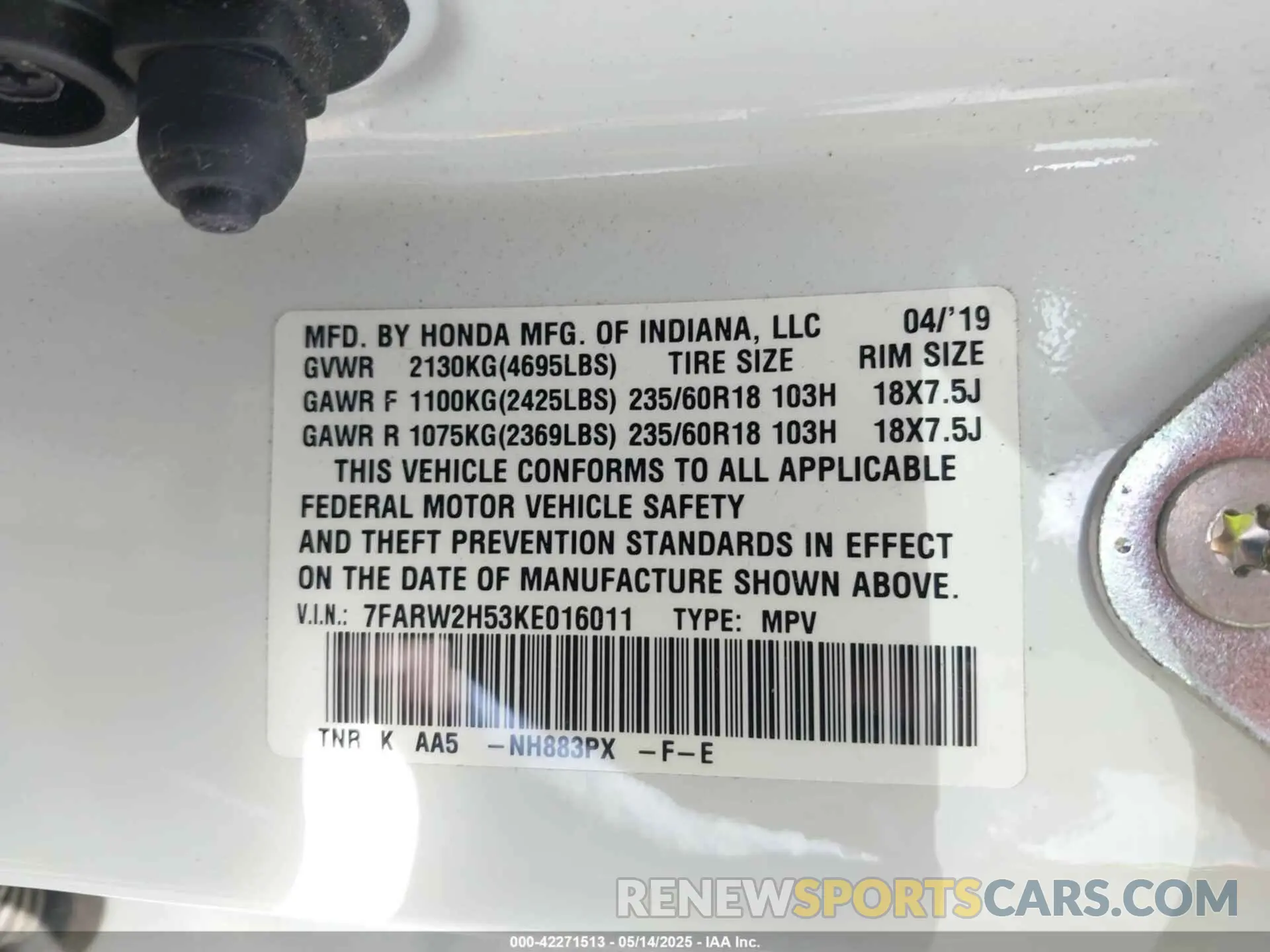 9 Photograph of a damaged car 7FARW2H53KE016011 HONDA CR-V 2019