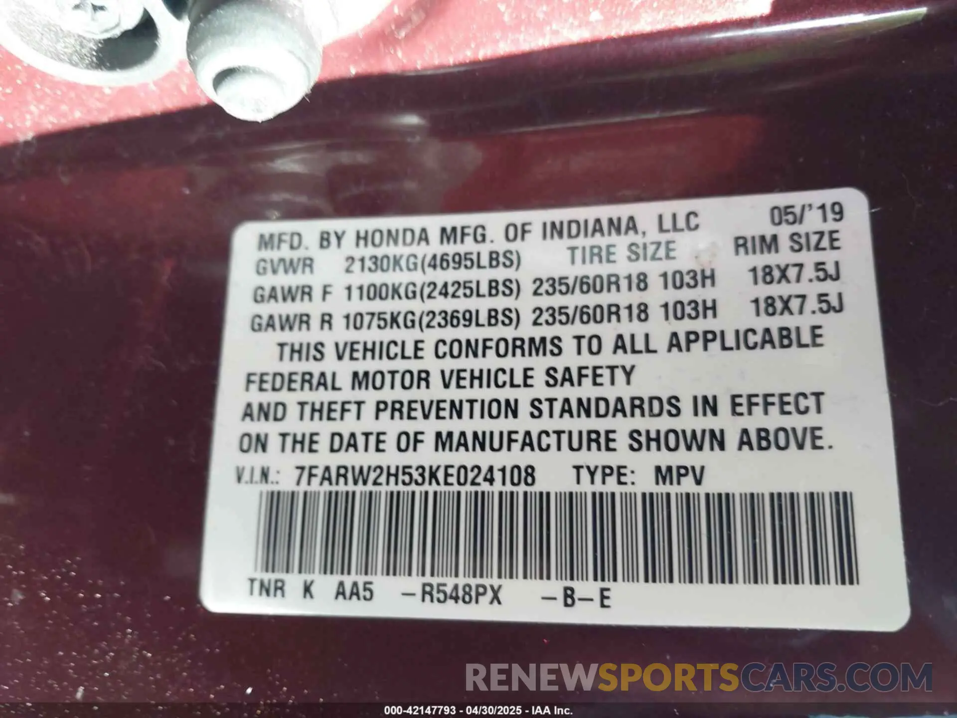 9 Photograph of a damaged car 7FARW2H53KE024108 HONDA CR-V 2019