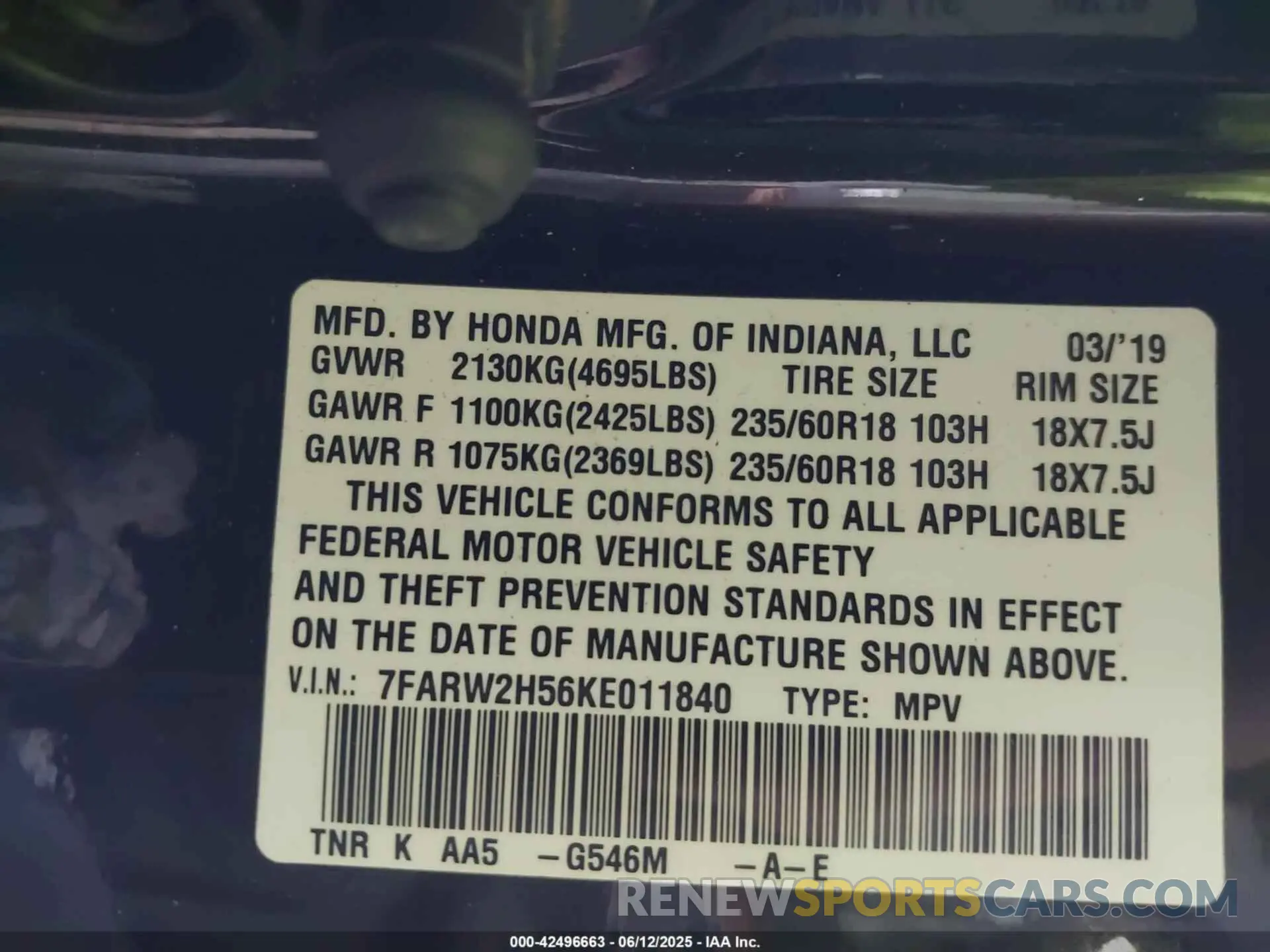 9 Photograph of a damaged car 7FARW2H56KE011840 HONDA CR-V 2019