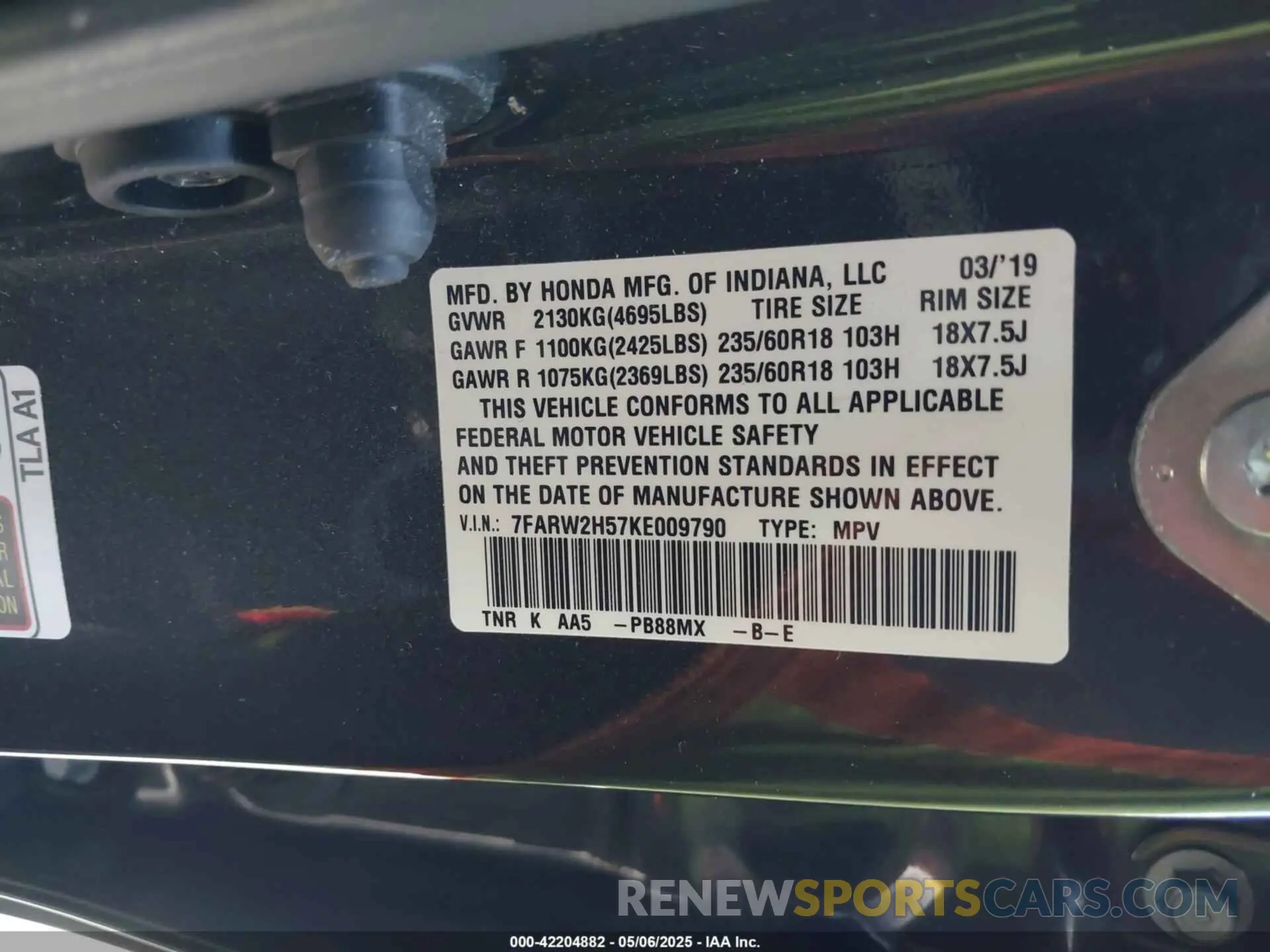 9 Photograph of a damaged car 7FARW2H57KE009790 HONDA CR-V 2019