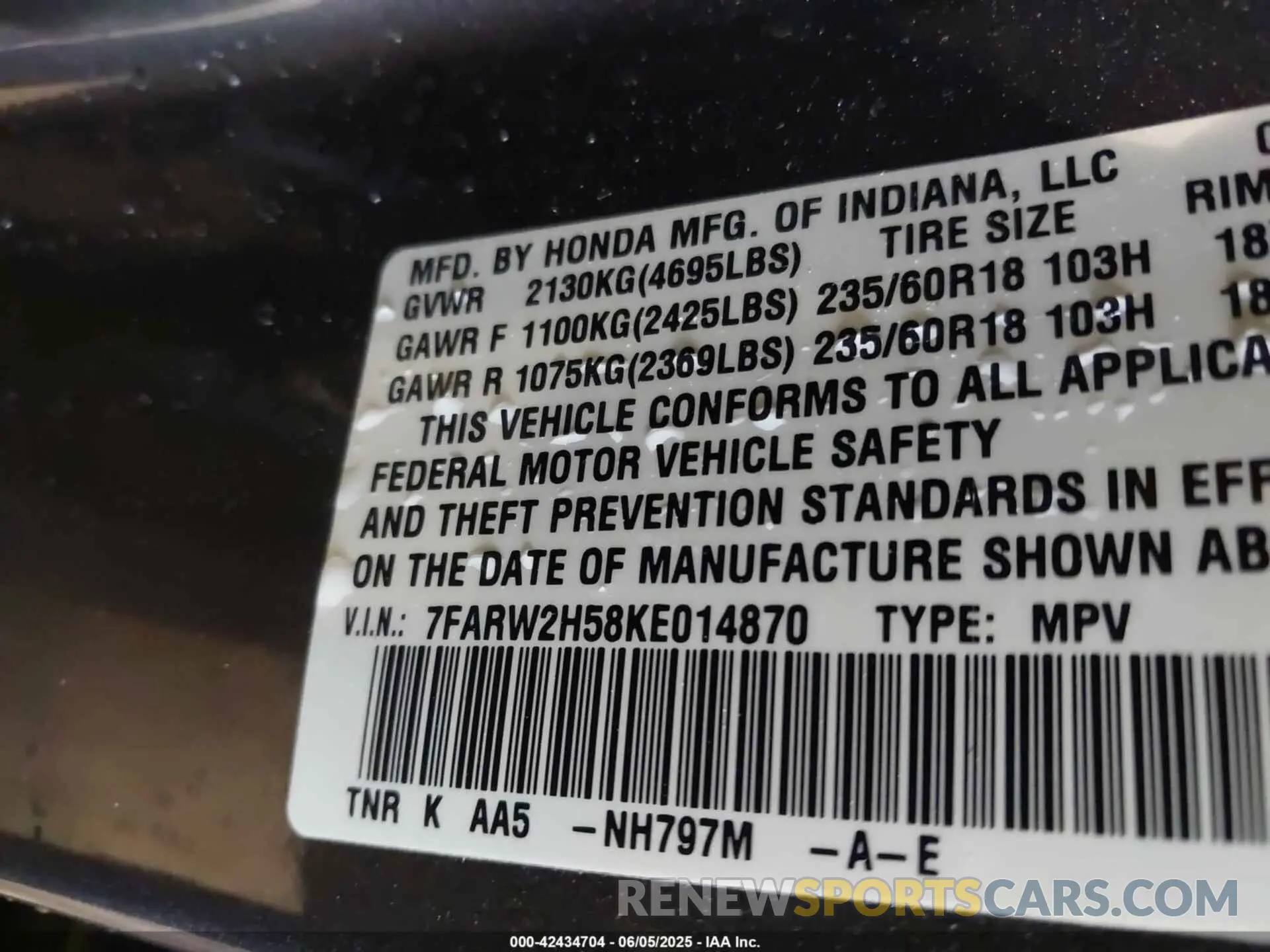 9 Photograph of a damaged car 7FARW2H58KE014870 HONDA CR-V 2019