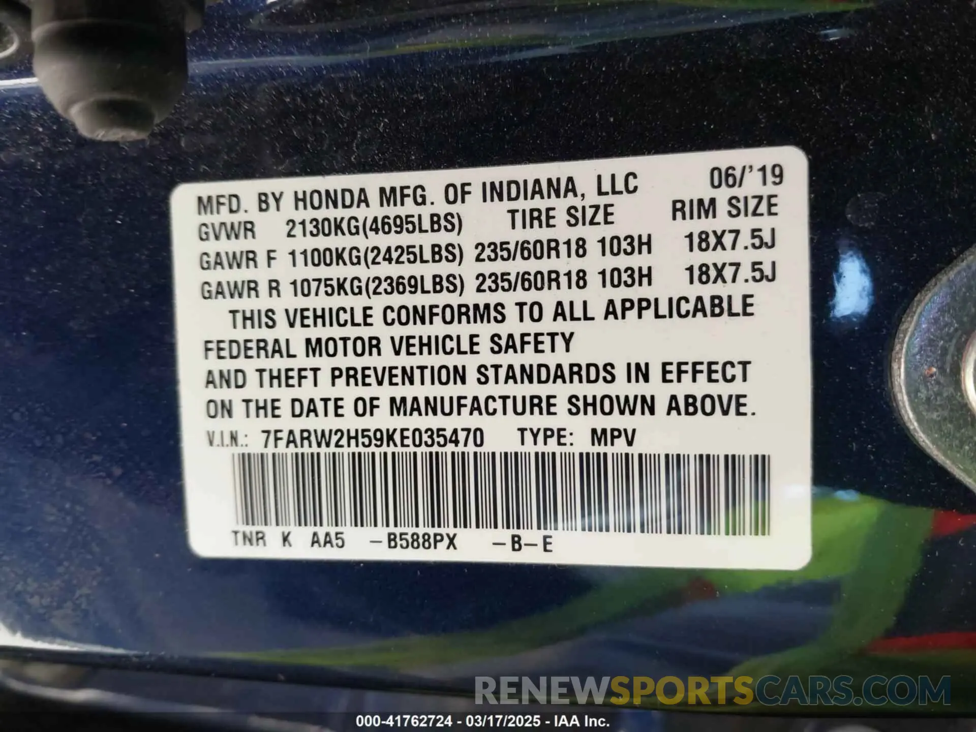 9 Photograph of a damaged car 7FARW2H59KE035470 HONDA CR-V 2019