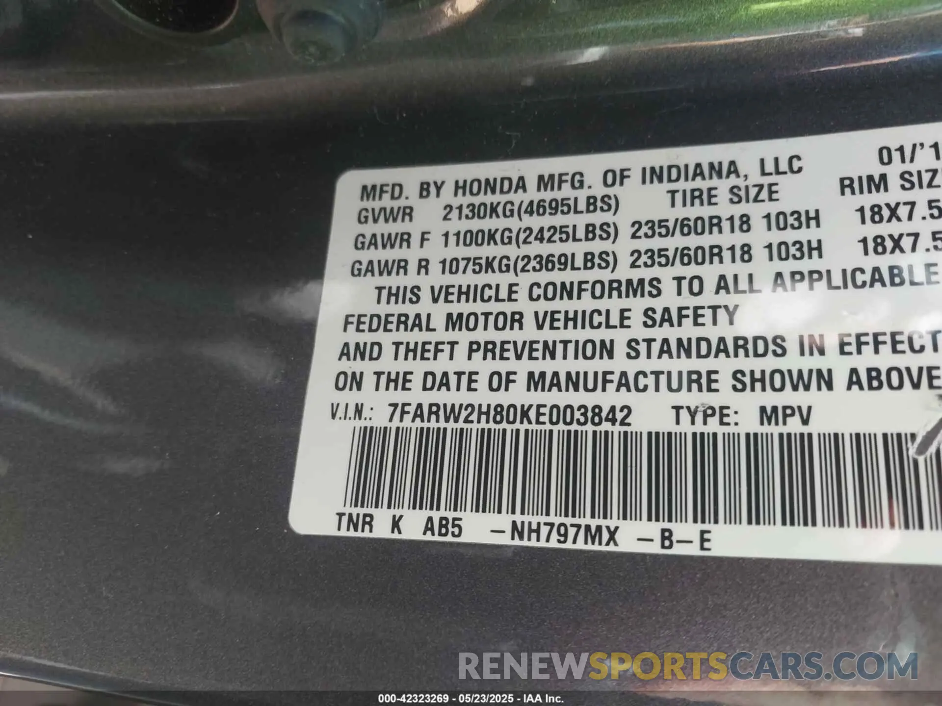 9 Photograph of a damaged car 7FARW2H80KE003842 HONDA CR-V 2019