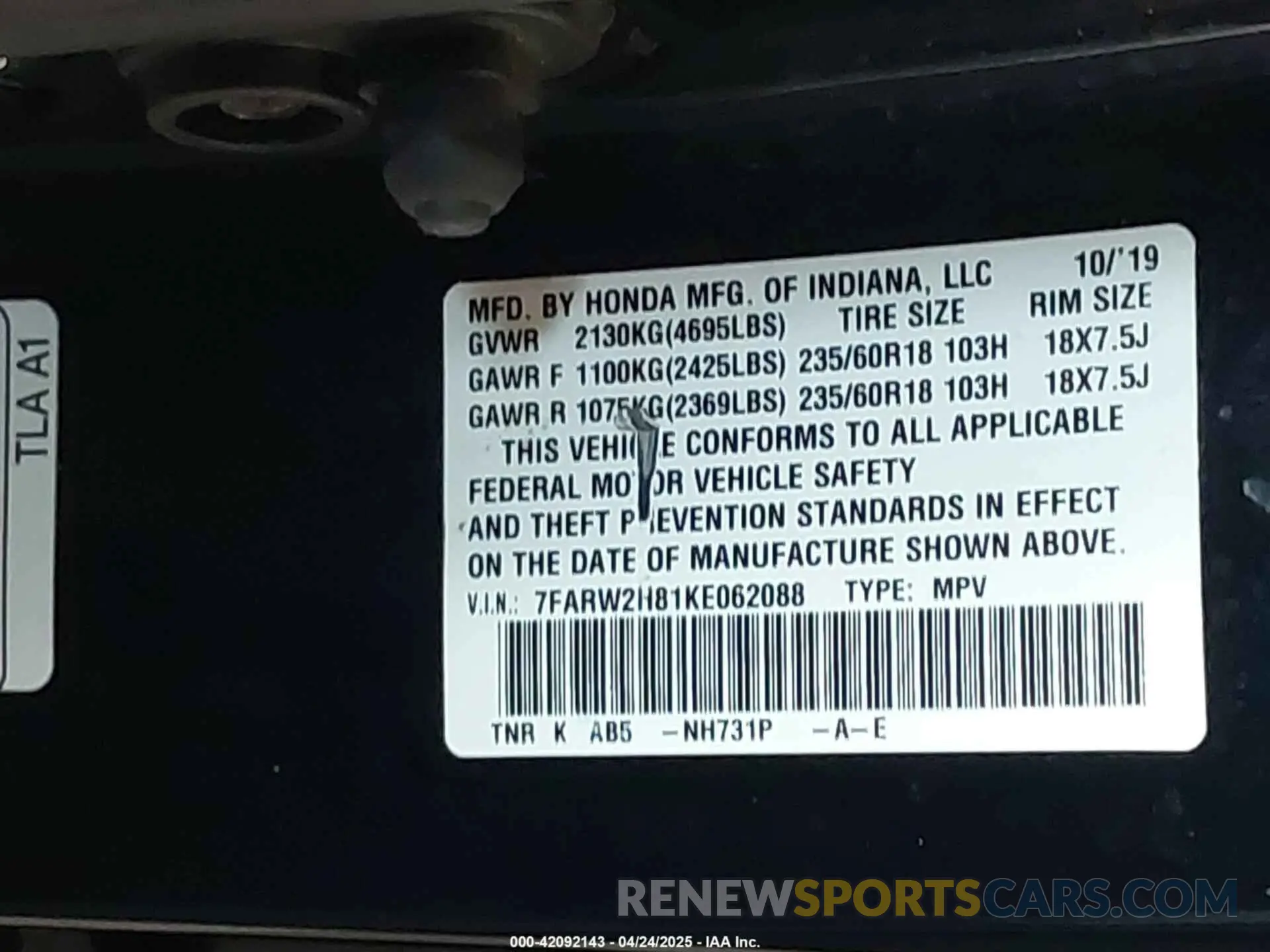 9 Photograph of a damaged car 7FARW2H81KE062088 HONDA CR-V 2019