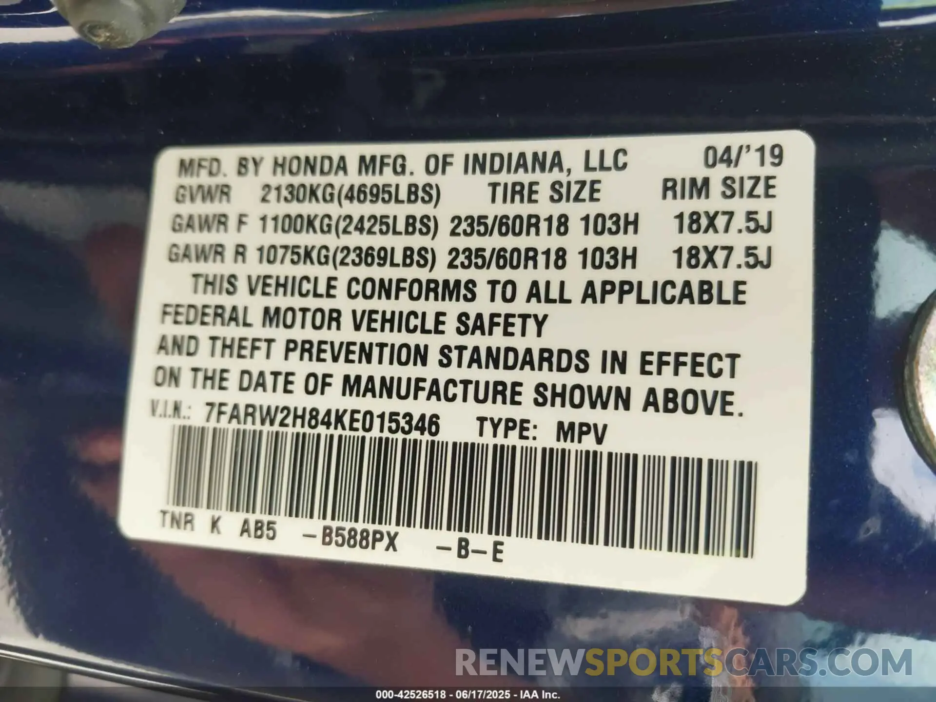 9 Photograph of a damaged car 7FARW2H84KE015346 HONDA CR-V 2019