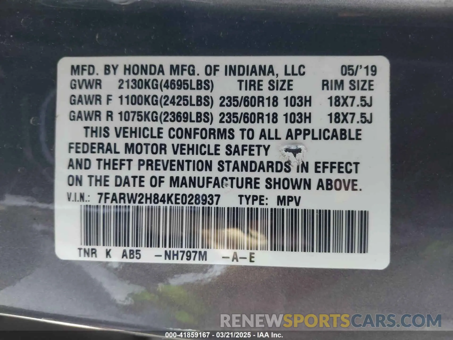 9 Photograph of a damaged car 7FARW2H84KE028937 HONDA CR-V 2019