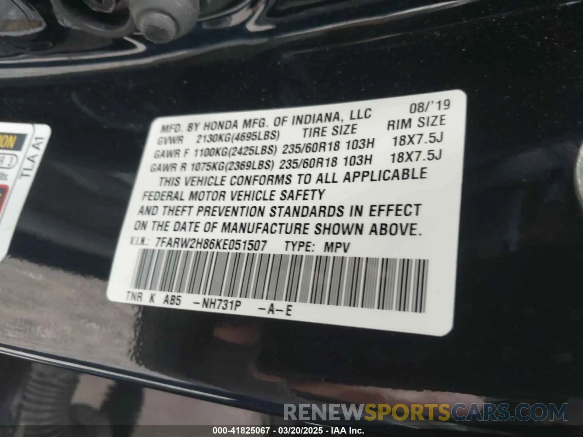 9 Photograph of a damaged car 7FARW2H86KE051507 HONDA CR-V 2019