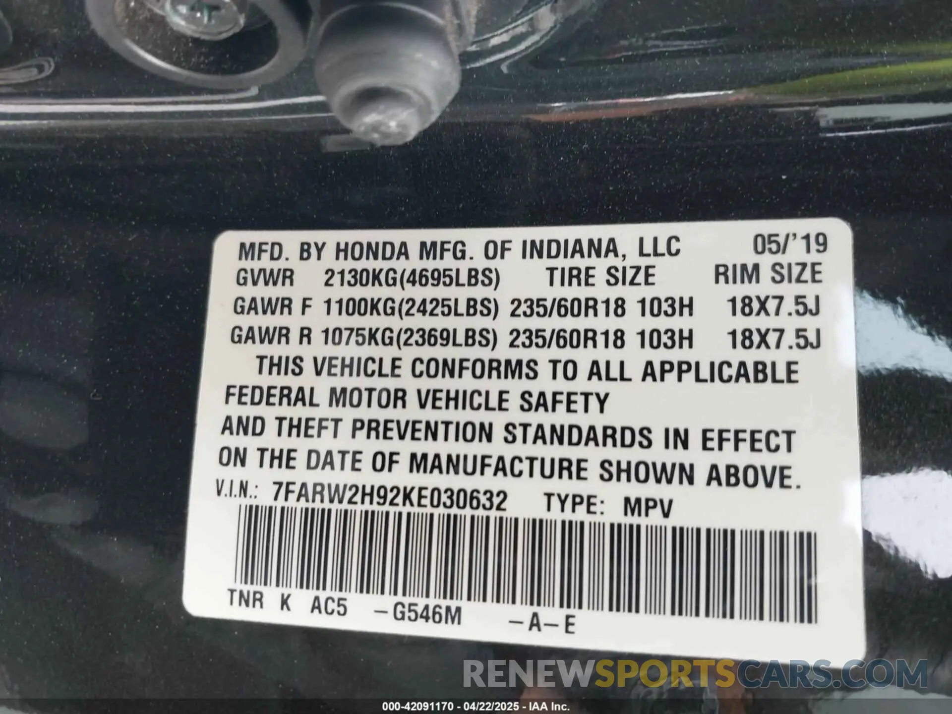 9 Photograph of a damaged car 7FARW2H92KE030632 HONDA CR-V 2019