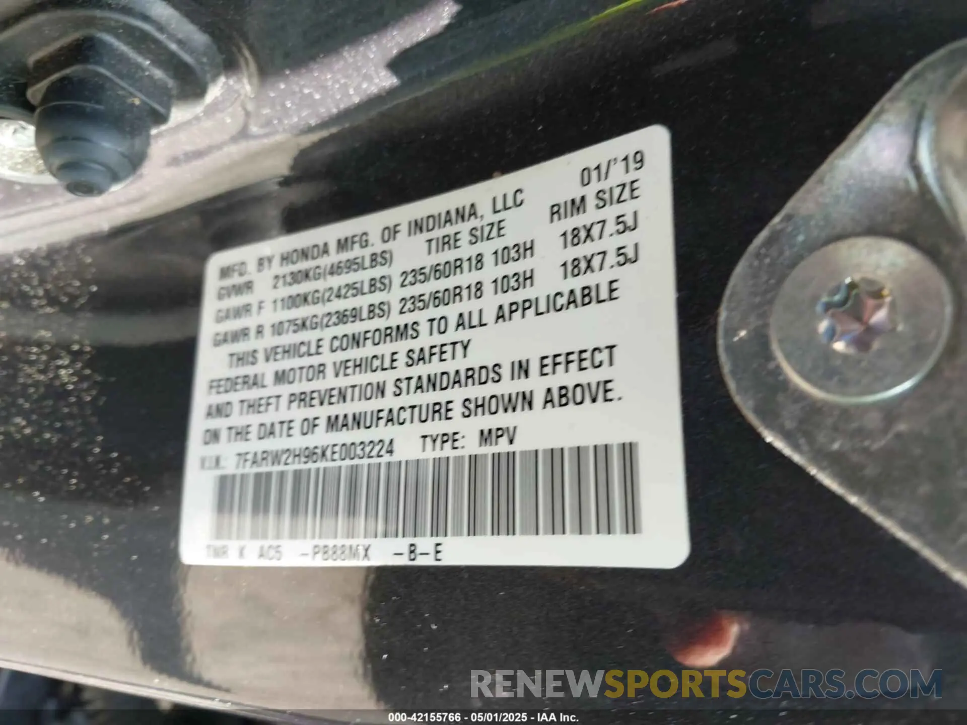 9 Photograph of a damaged car 7FARW2H96KE003224 HONDA CR-V 2019