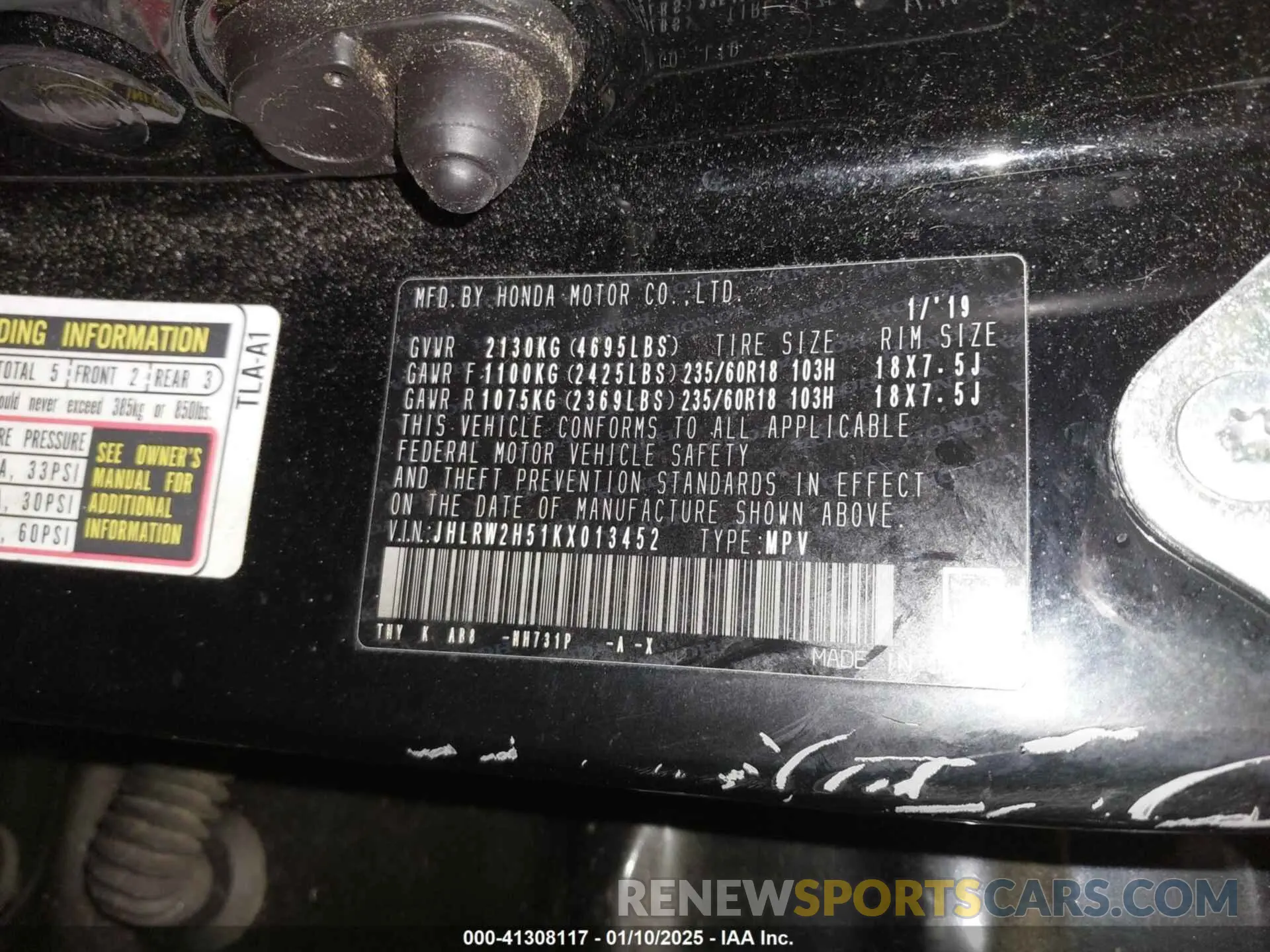 9 Photograph of a damaged car JHLRW2H51KX013452 HONDA CR-V 2019
