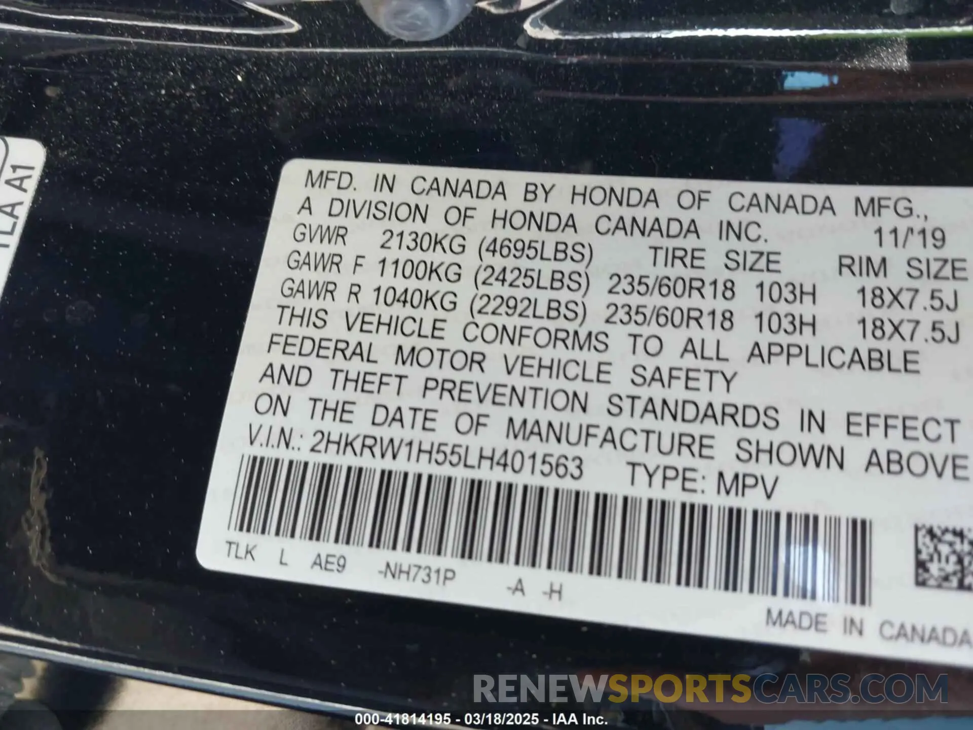 9 Photograph of a damaged car 2HKRW1H55LH401563 HONDA CR-V 2020