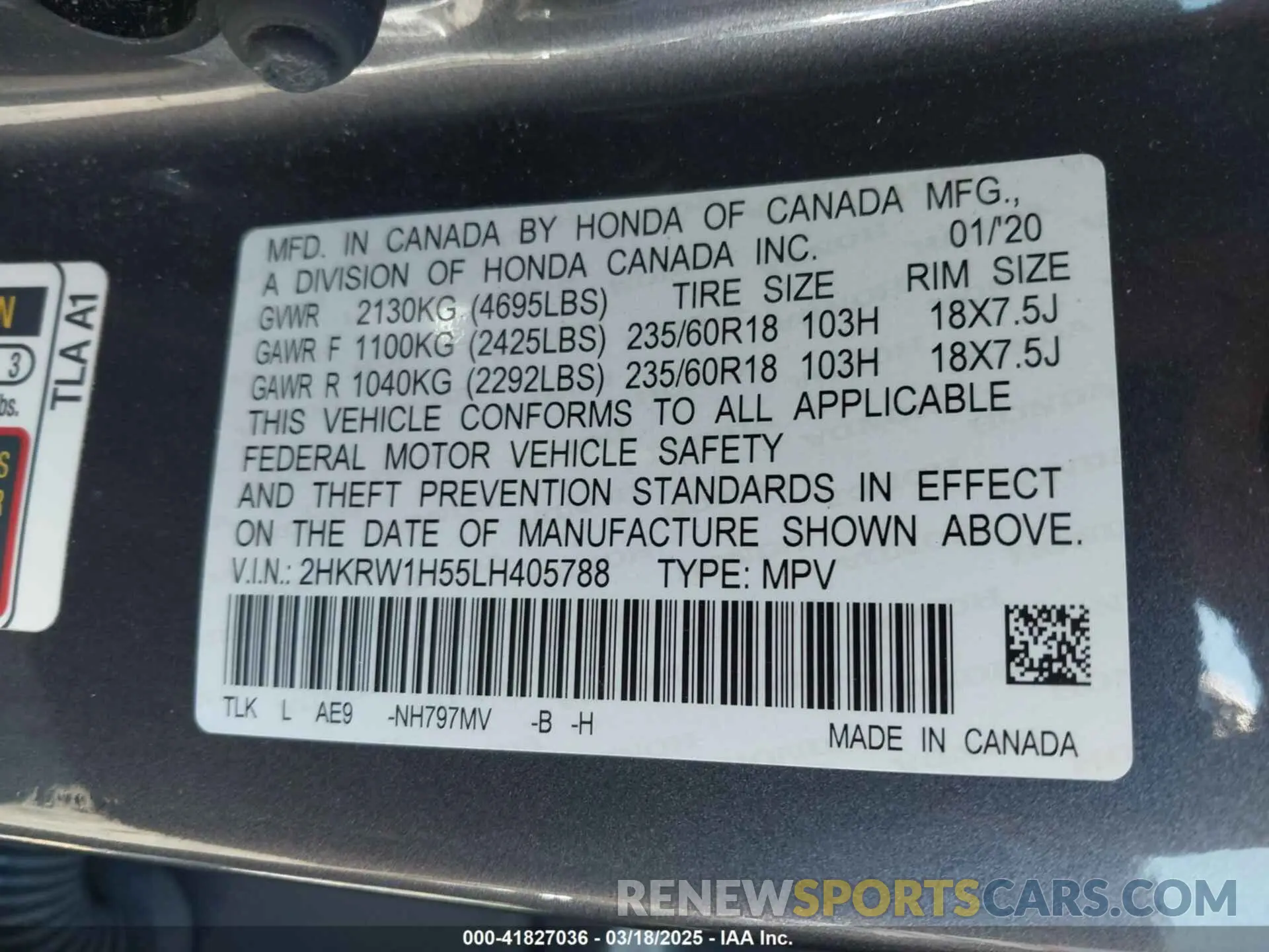 9 Photograph of a damaged car 2HKRW1H55LH405788 HONDA CR-V 2020