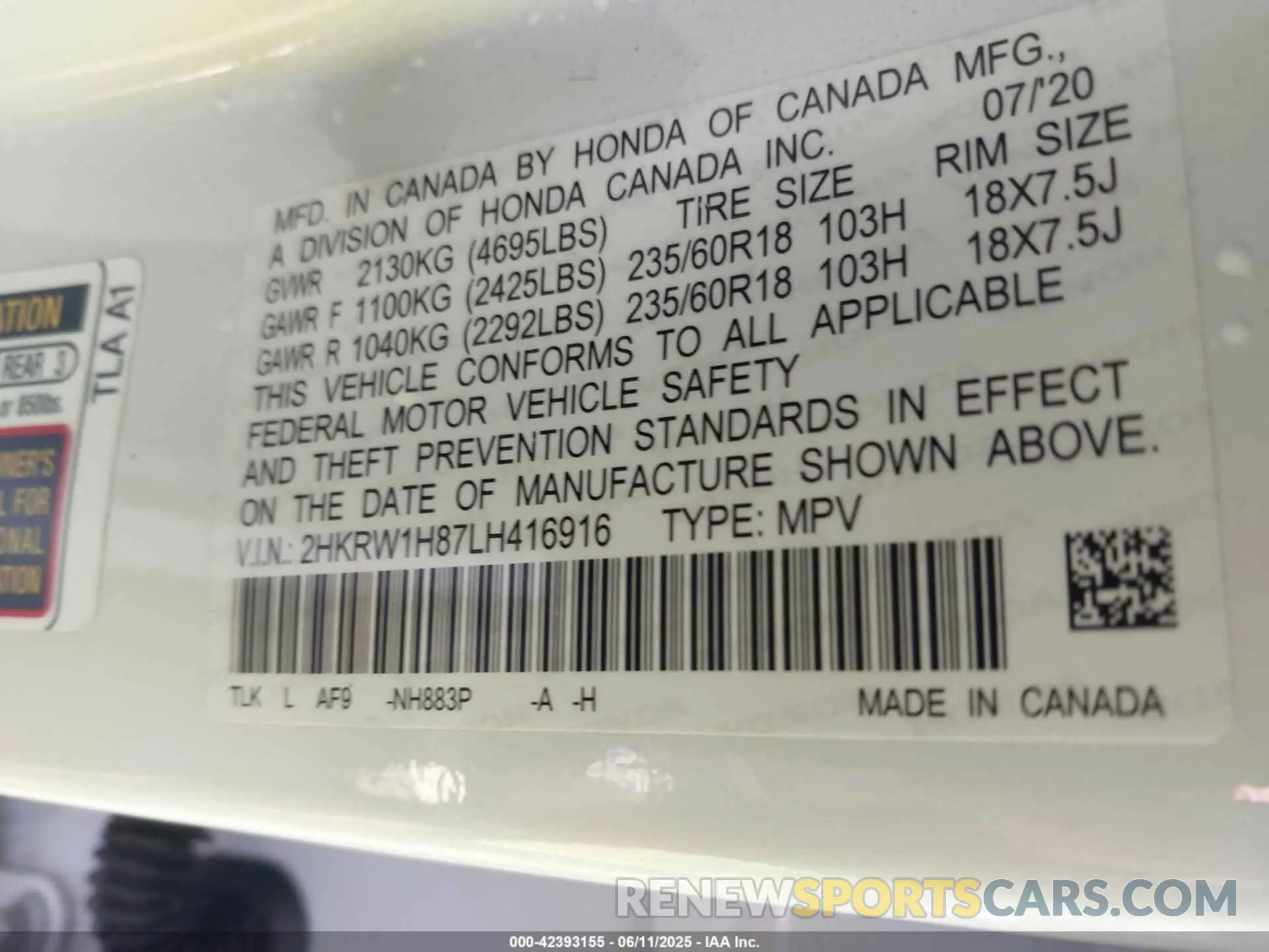 9 Photograph of a damaged car 2HKRW1H87LH416916 HONDA CR-V 2020