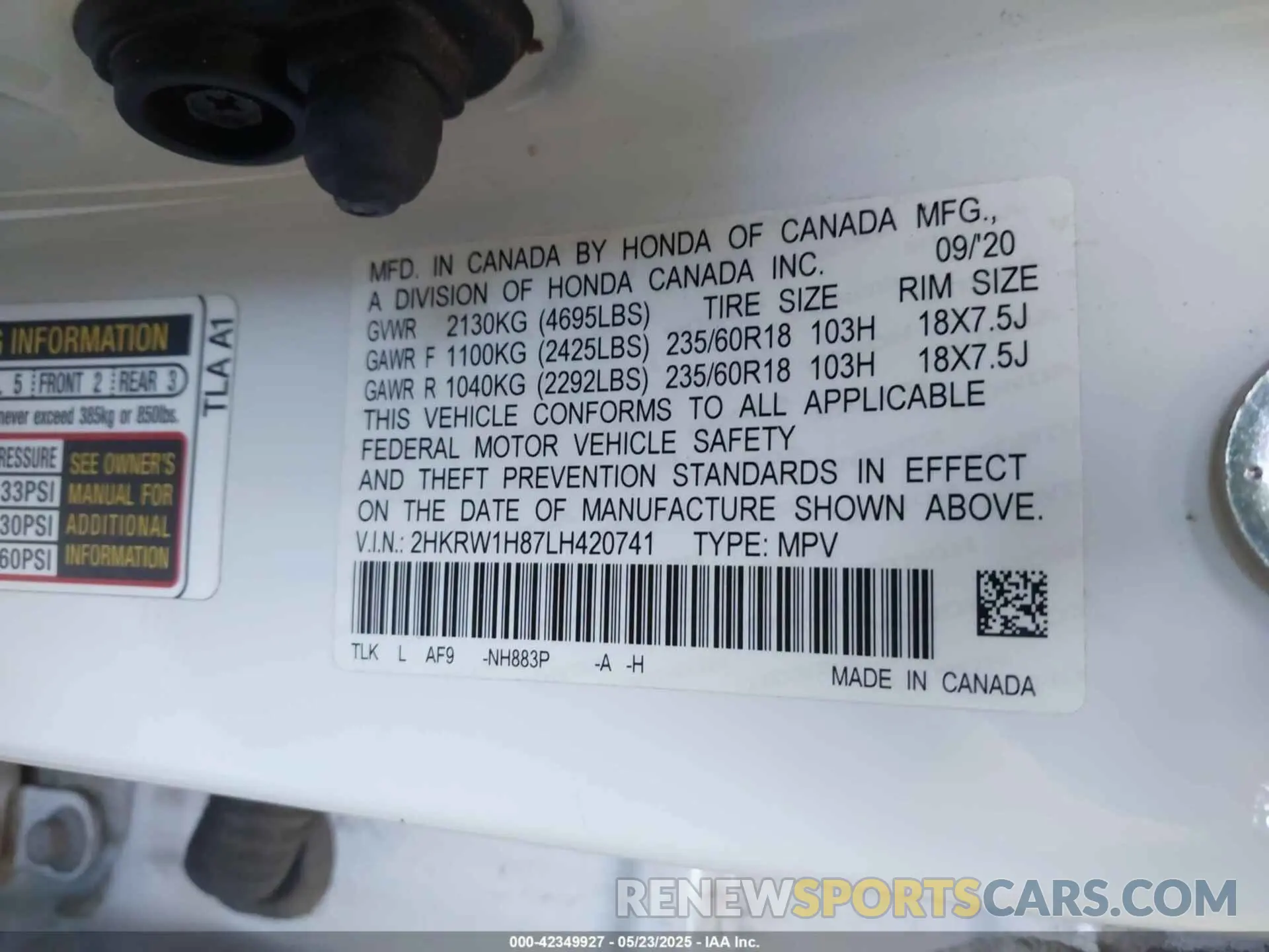 9 Photograph of a damaged car 2HKRW1H87LH420741 HONDA CR-V 2020