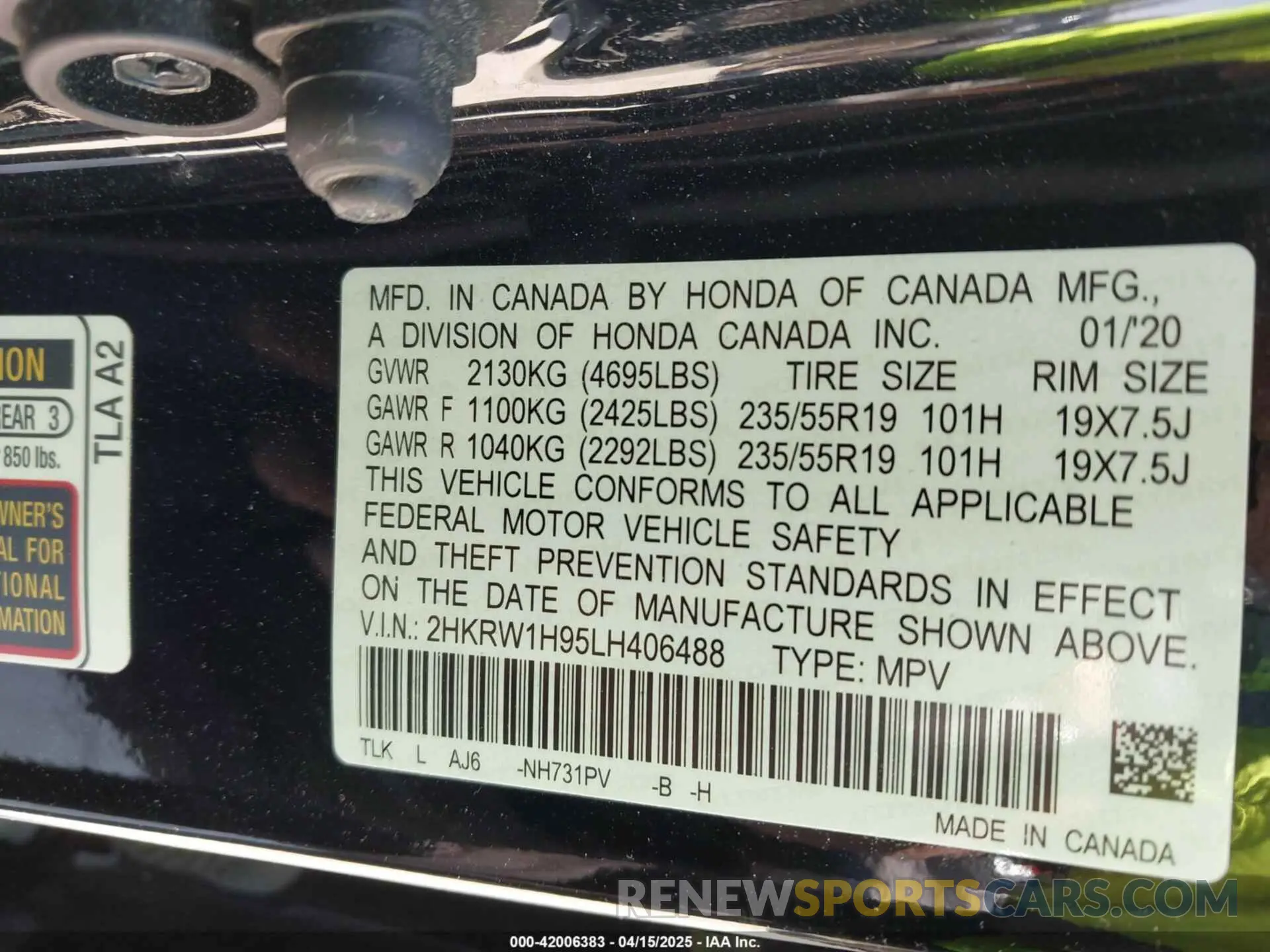 9 Photograph of a damaged car 2HKRW1H95LH406488 HONDA CR-V 2020