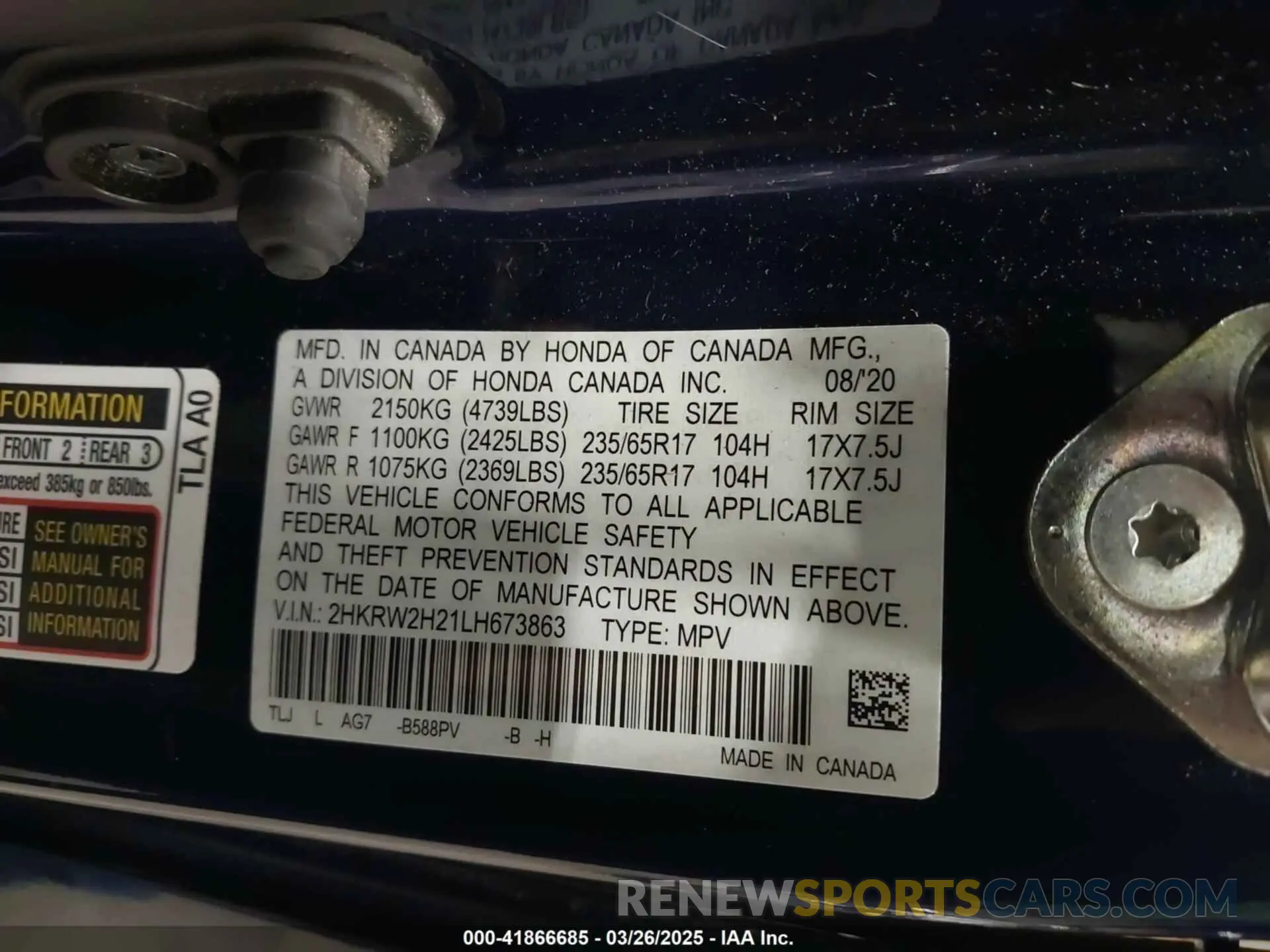 9 Photograph of a damaged car 2HKRW2H21LH673863 HONDA CR-V 2020