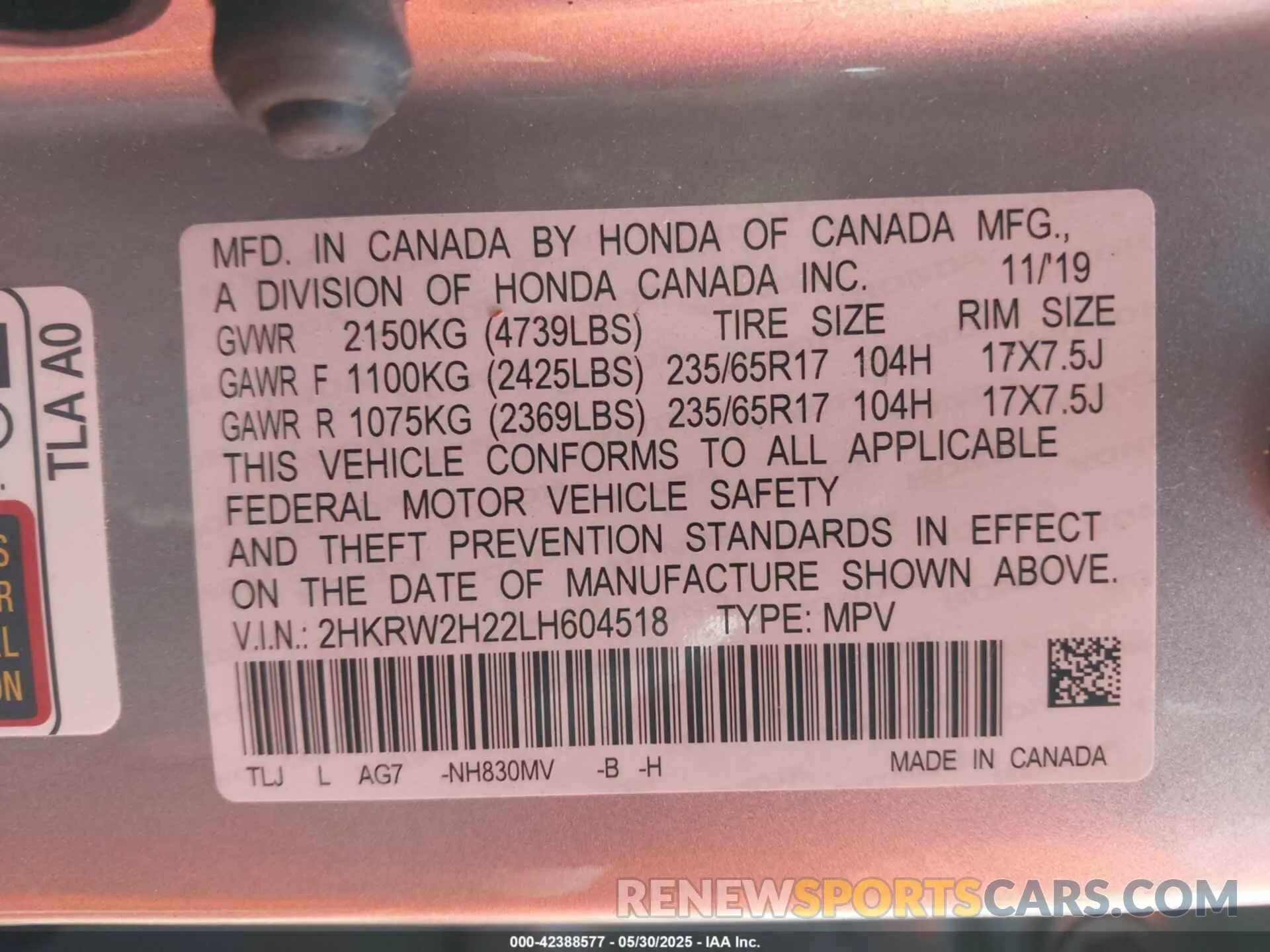 9 Photograph of a damaged car 2HKRW2H22LH604518 HONDA CR-V 2020