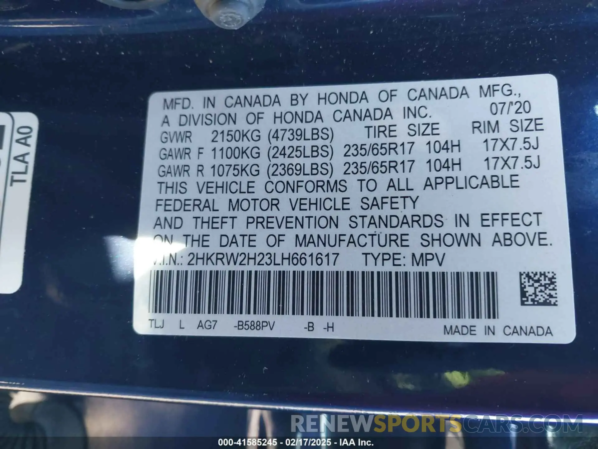 9 Photograph of a damaged car 2HKRW2H23LH661617 HONDA CR-V 2020